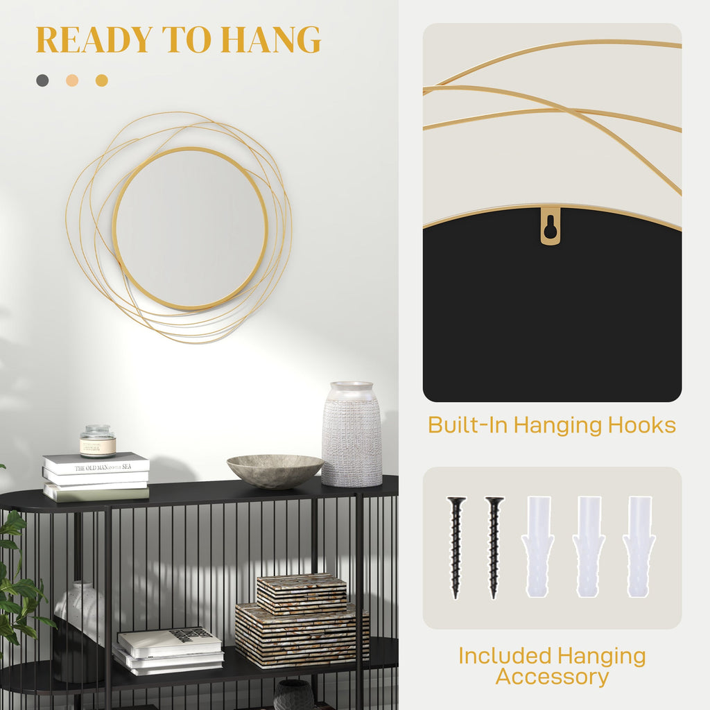 HOMCOM Metal Wall Art Modern Mirror Decor Home Hanging Wall Sculptures for Living Room Bedroom Dining Room, Gold