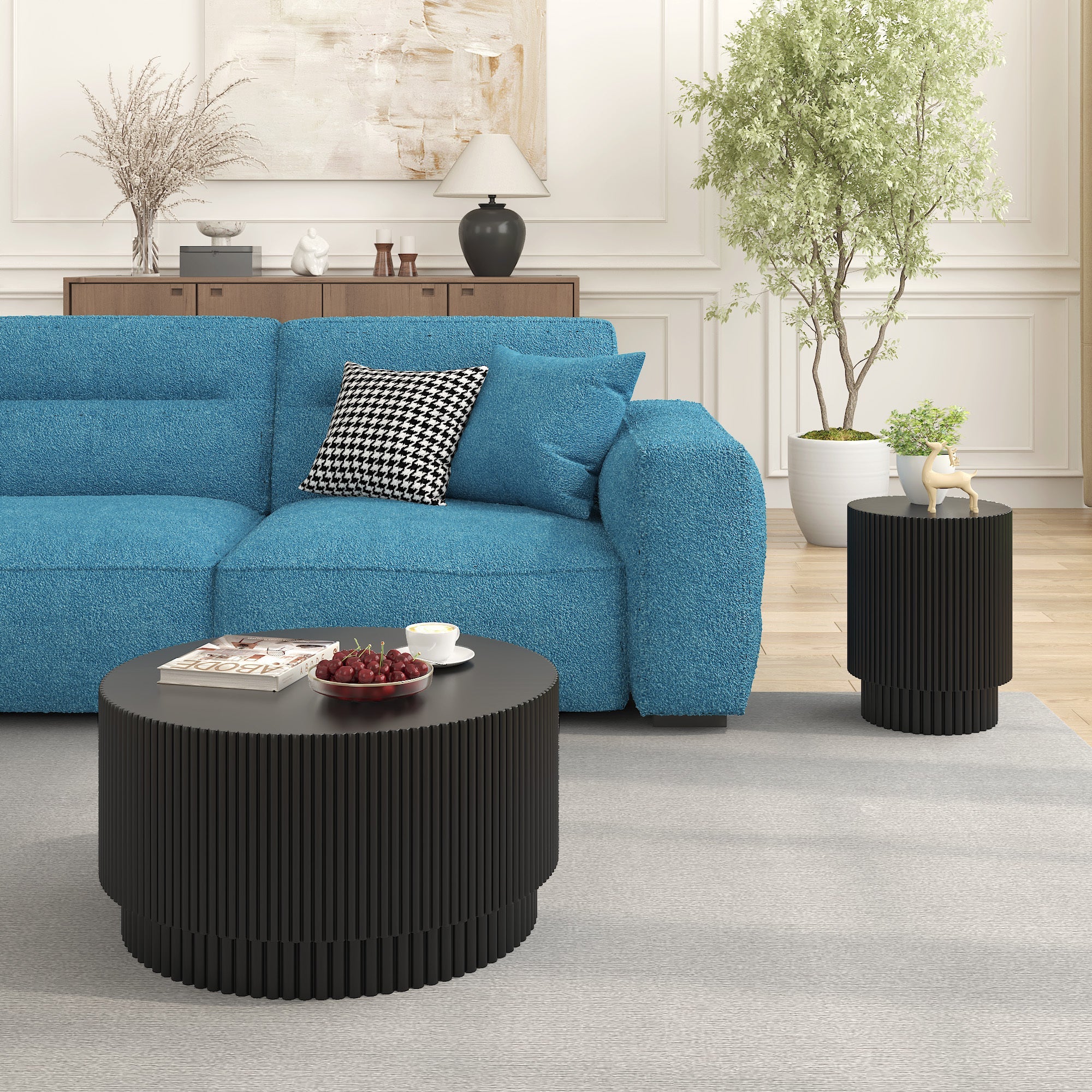 15.72-inch H-barrel coffee table, Nordic style, simple design, suitable for indoor and outdoor use, magnesium oxide material, suitable for living room, bedroom or garden sofa