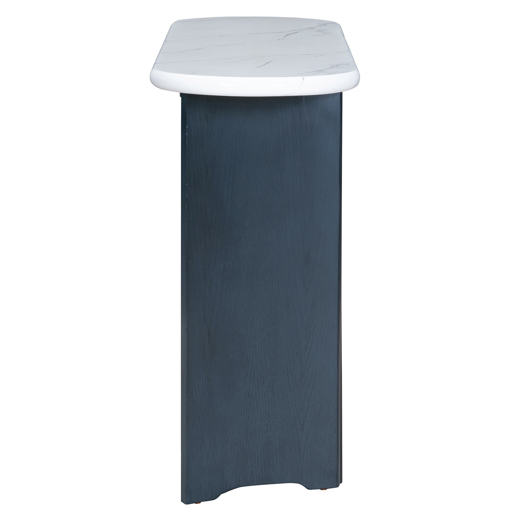 TREXM Narrow Console Table, Entryway Table with Oval Faux Marble Top, Rustic Sofa Table with Curved Legs, Hallway Accent Table for Entrance and Living Room (Navy+White)