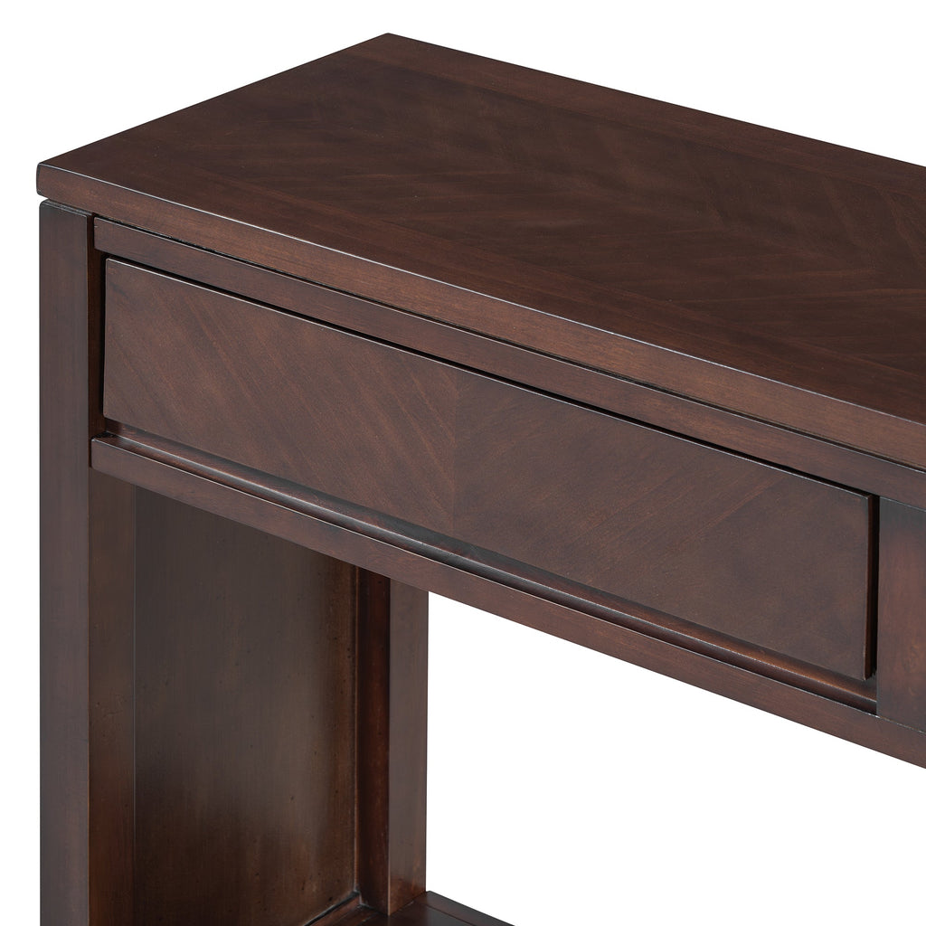 TREXM 55' Console Table, Rustic Wooden Entryway Table with Storage Drawers and Open Shelf, Elegant Sofa Table for Hallway and Living Room (Espresso)