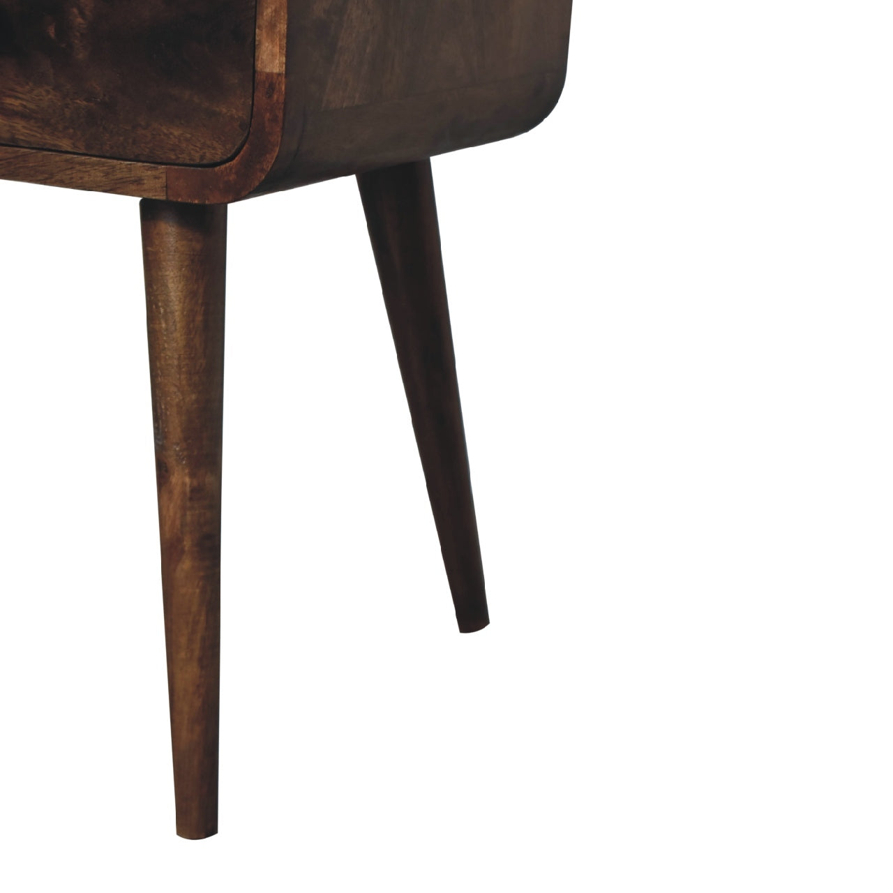 Solid Wood Mini Curved Grey Washed Nightstand, 2-Drawers, Nordic Legs, Brown