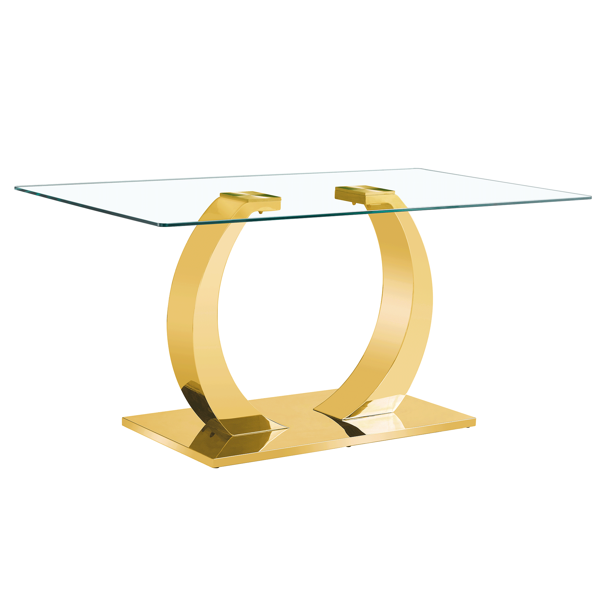63 x 35.4 x 30-inch Transparent Glass Dining Table - A Perfect Blend of Durability and Elegance.Transparent Tempered Glass Tabletop,Golden stainless steel metal table legs.