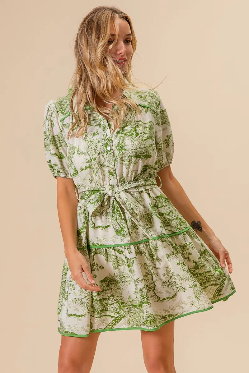 BiBi Woven Printed Tiered Dress