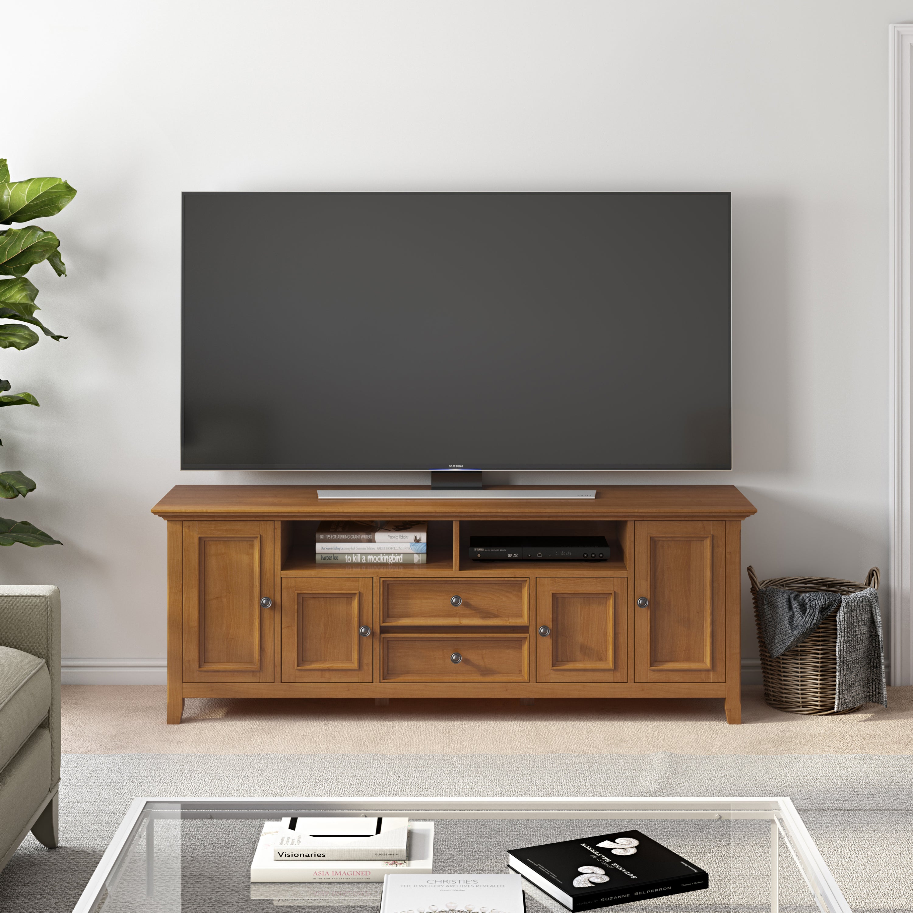 Amherst 72 inch Solid Wood TV Media Stand in Light Golden Brown