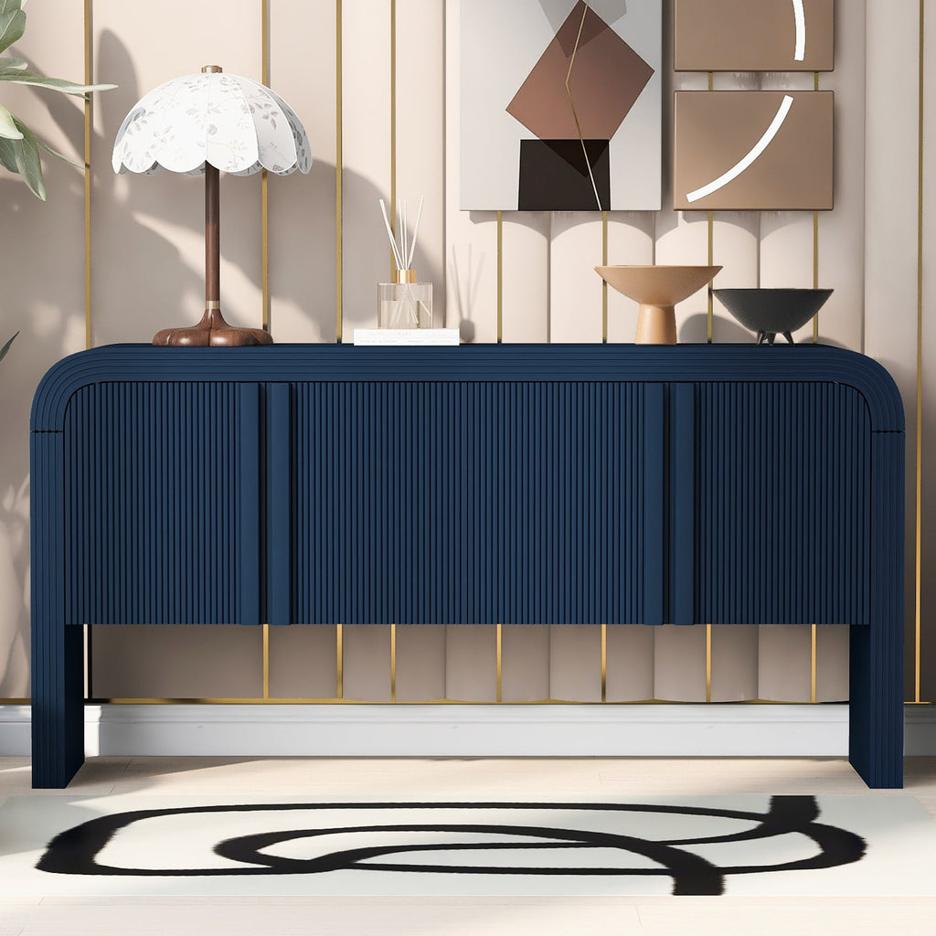 U_STYLE 63-Inch Wave-Pattern Console Table with 4 Doors and Adjustable Shelf,Curved design Sofa Table Behind Couch,Rustic Narrow Entryway Table for Living Room, Foyer and Hallway