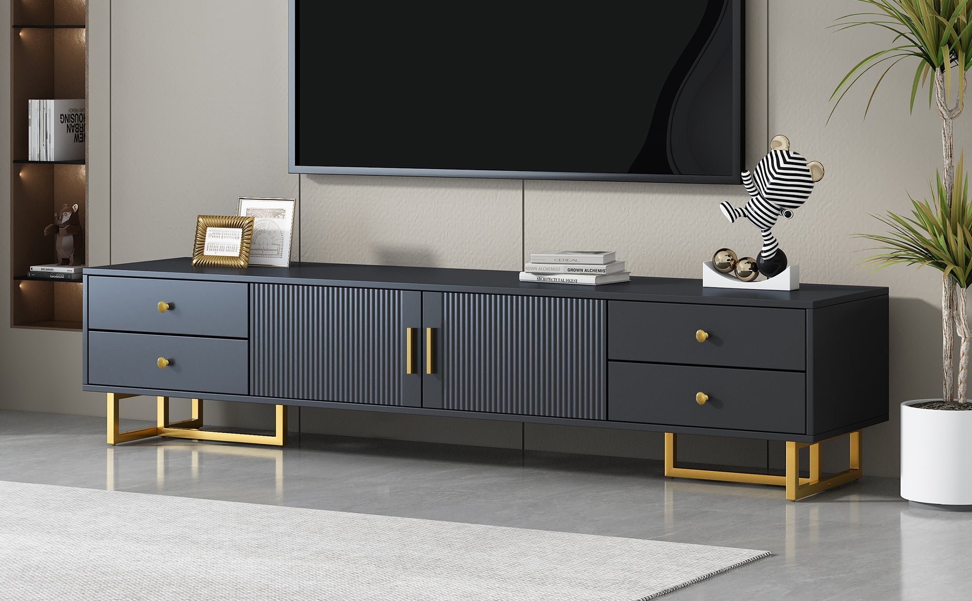 U-Can TV Stand for 65+ Inch TV, Entertainment Center TV Media Console Table, Modern TV Stand with Storage, TV Console Cabinet Furniture for Living Room(OLD SKU: WF530740AAB)