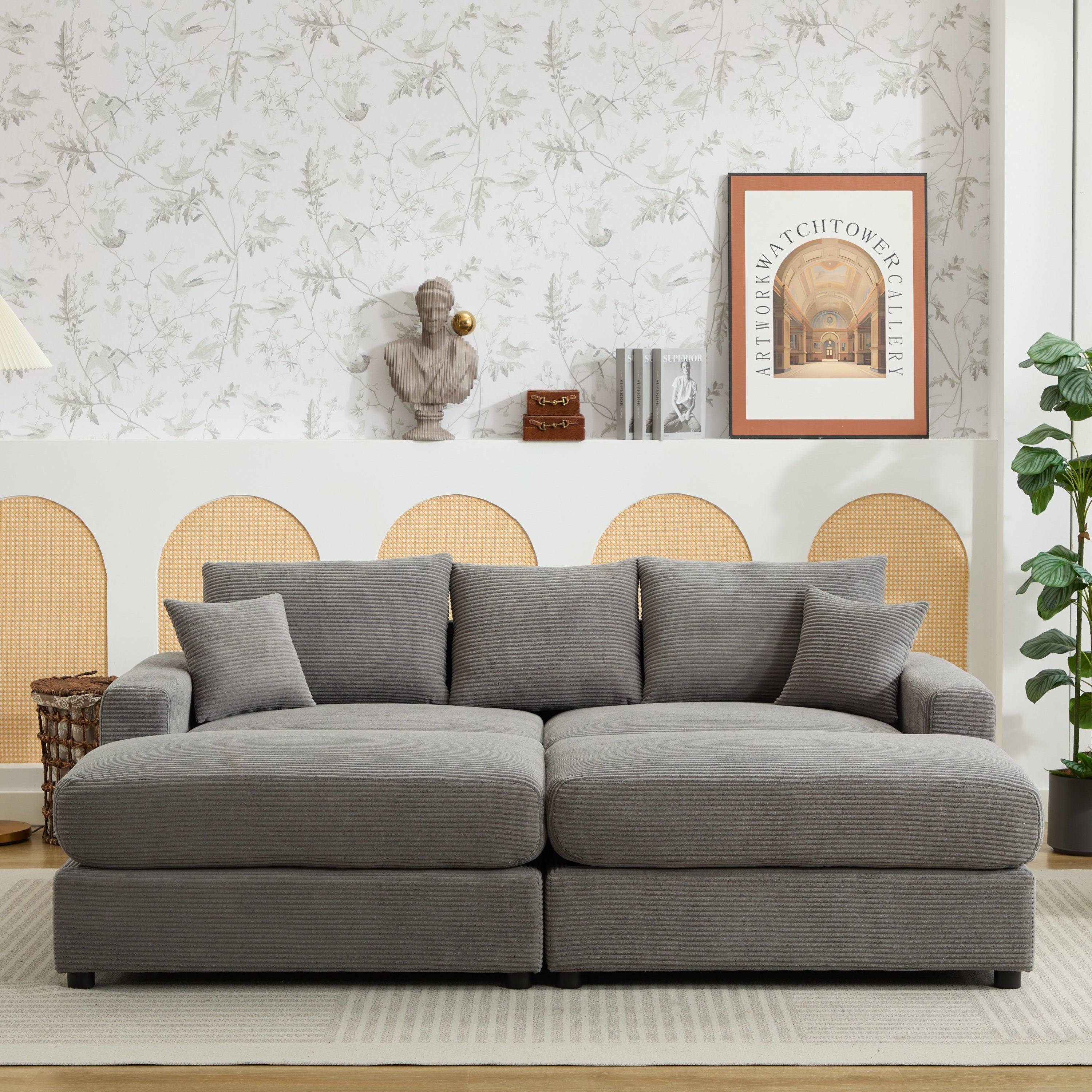 Modern Sectional Couch , 2 Pieces Corduroy Couch Cushion Covers , Soft Stretch Sofa Slipcovers with 2pcs Pillows