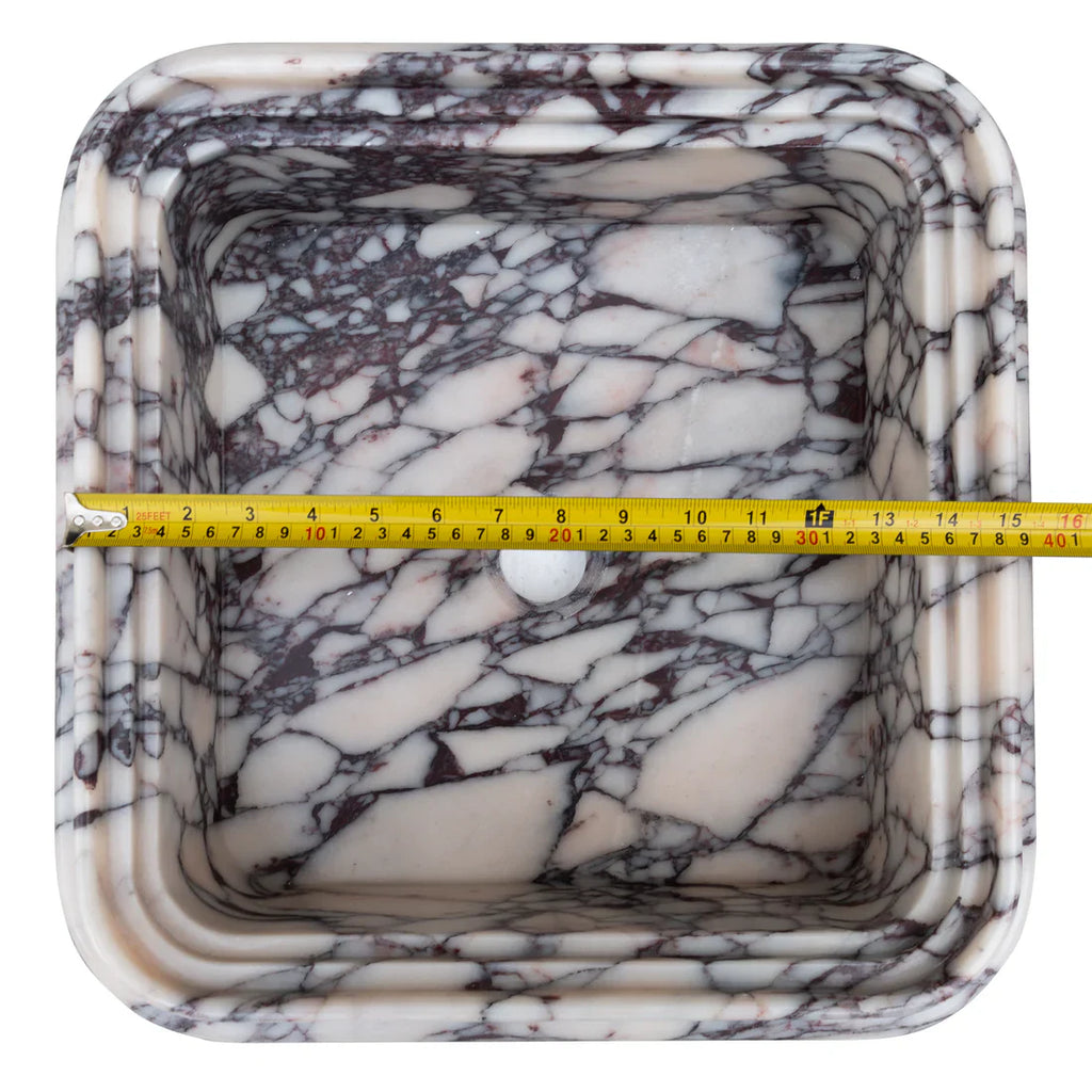 Calacatta Viola Marble Wall-Mount Square Fluted Bathroom Sink (W)16" (L)16" (H)6"