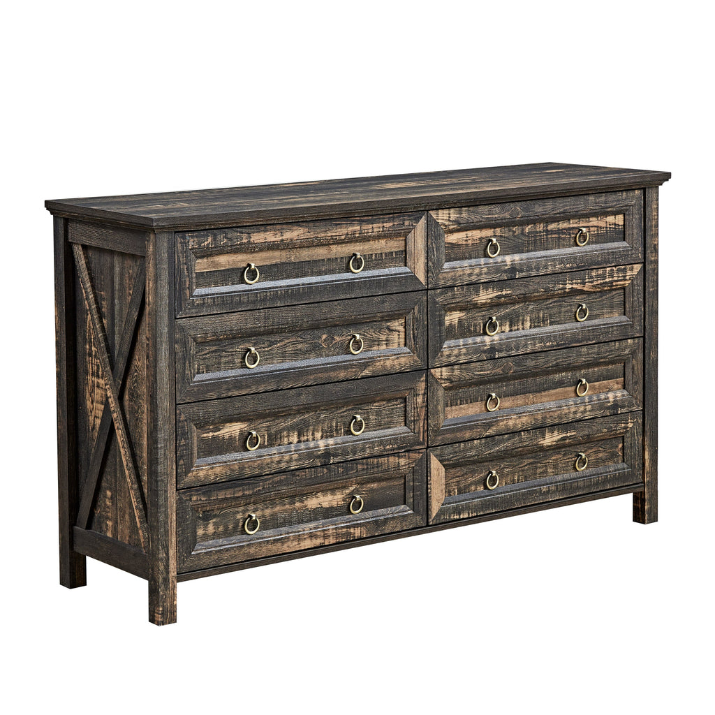 Farmhouse 8 Drawers Dresser Chests for Bedroom, Wood Rustic Wide Chset of Drawers,Storage Dressers Organizer for Bedroom, Living Room,Hallway