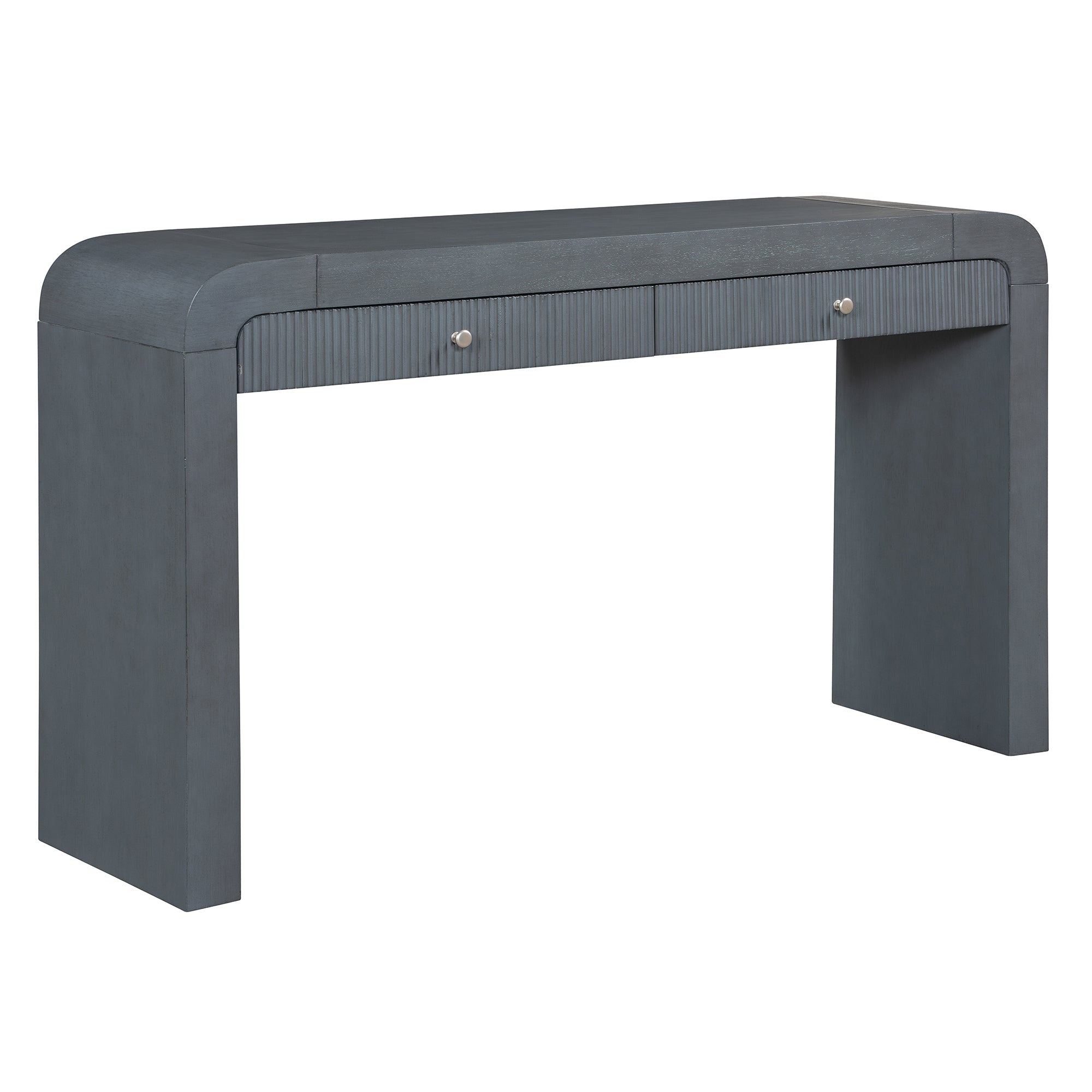 TREXM Rustic Console Table with Fluted Drawer Front, Entryway Table with Curved Corners & Thick Legs, Sturdy Sofa Table for Hallway & Living Room (Dark Navy)