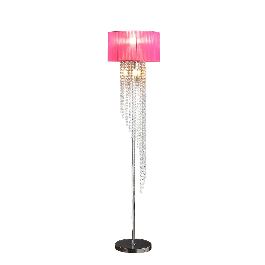 65.75'H Sheer Hot Pink Drum Shade Rain Crystal Chrome Metal Floor Lamp for Living Room, Standing Lamp for Bedroom