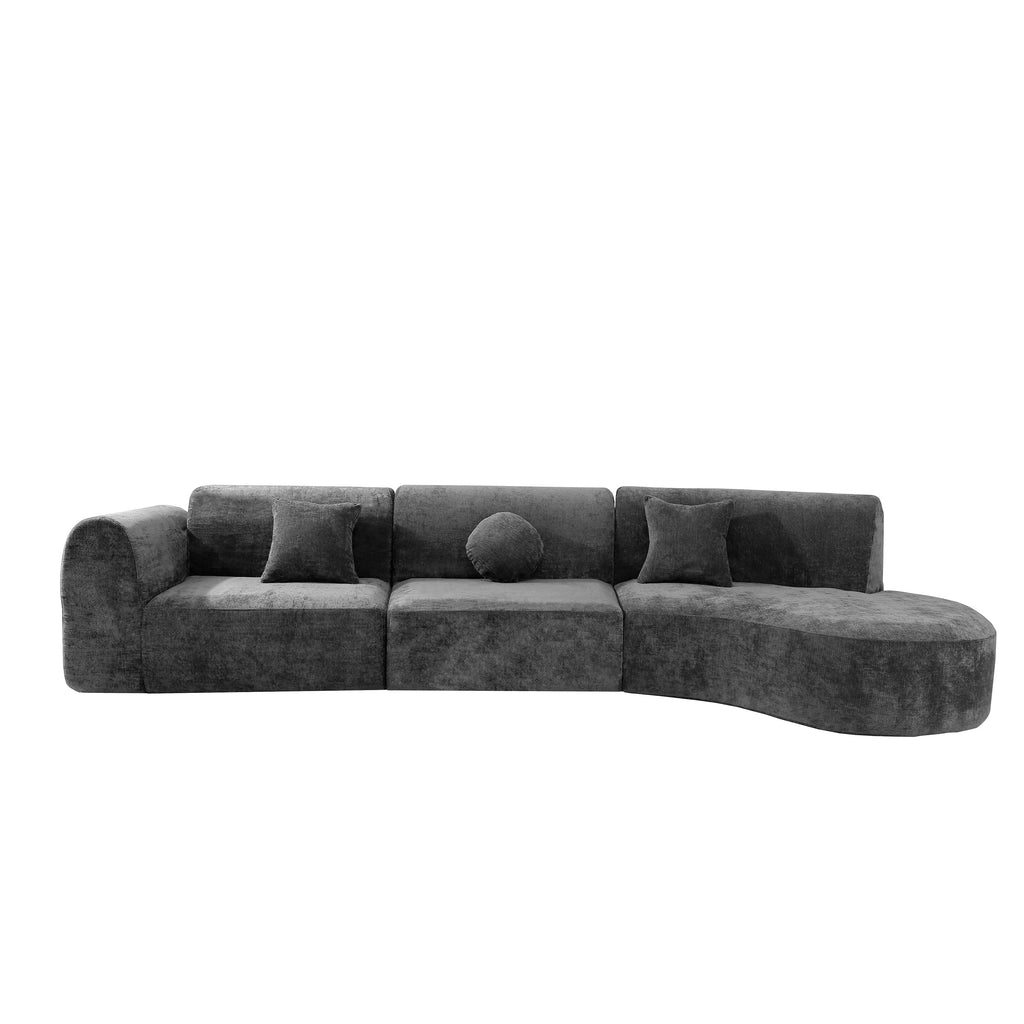 140' Modern Curved Sectional Sofa with High-Density Fully Compressed Sponge and Chaise Lounge, 3-Piece Set, Fully Assembled Right Hand Facing, Perfect for Living Room, Lounge