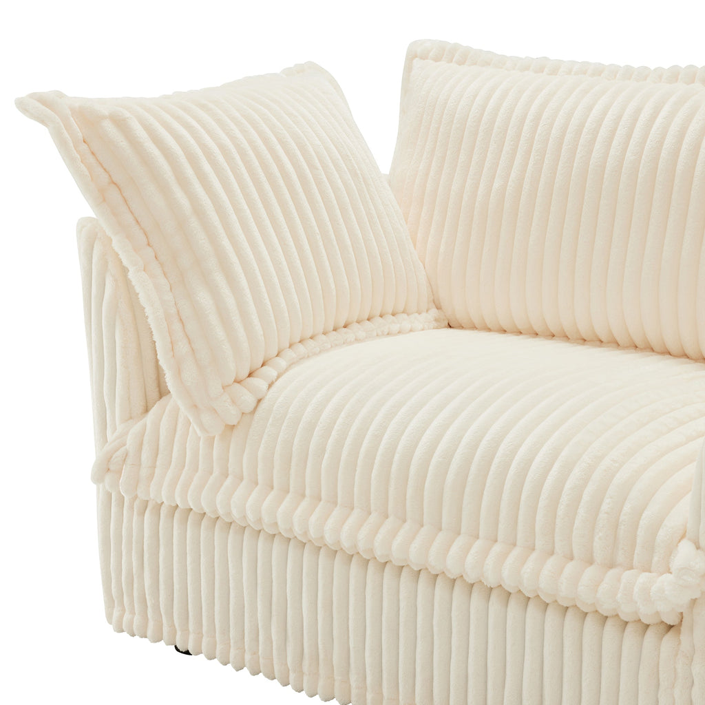 Living Room Sofa Slipcovered Sofa 3 Seater Sofa With 3 Ottomans, Oversized 3-Seat Sleeper Sofa Bed Home Theater Sofa, Corduroy, Cream