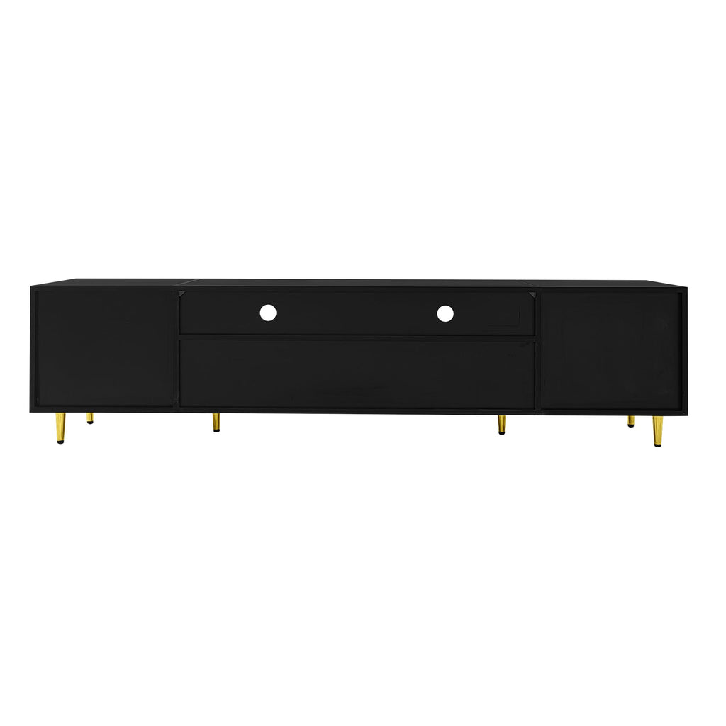 U-Can 70.9'' Modern TV Stand for TVs up to 80 Inches, Entertainment Center with 2 Shelves and  LED Lights, TV Storage Cabinet with 2 Drawers, 2 Cabinets and Metal Legs for Living room