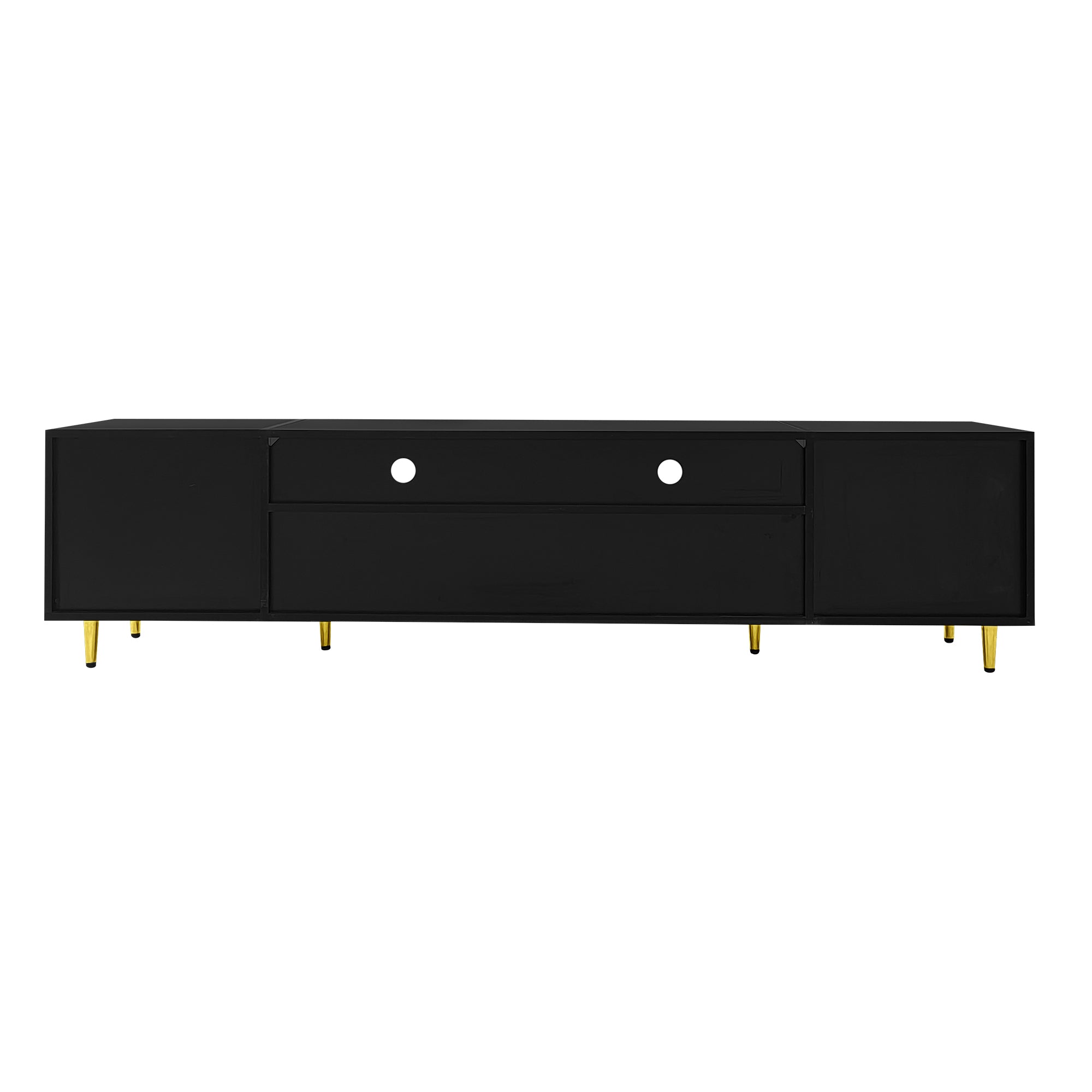 U-Can 70.9'' Modern TV Stand for TVs up to 80 Inches, Entertainment Center with 2 Shelves and  LED Lights, TV Storage Cabinet with 2 Drawers, 2 Cabinets and Metal Legs for Living room