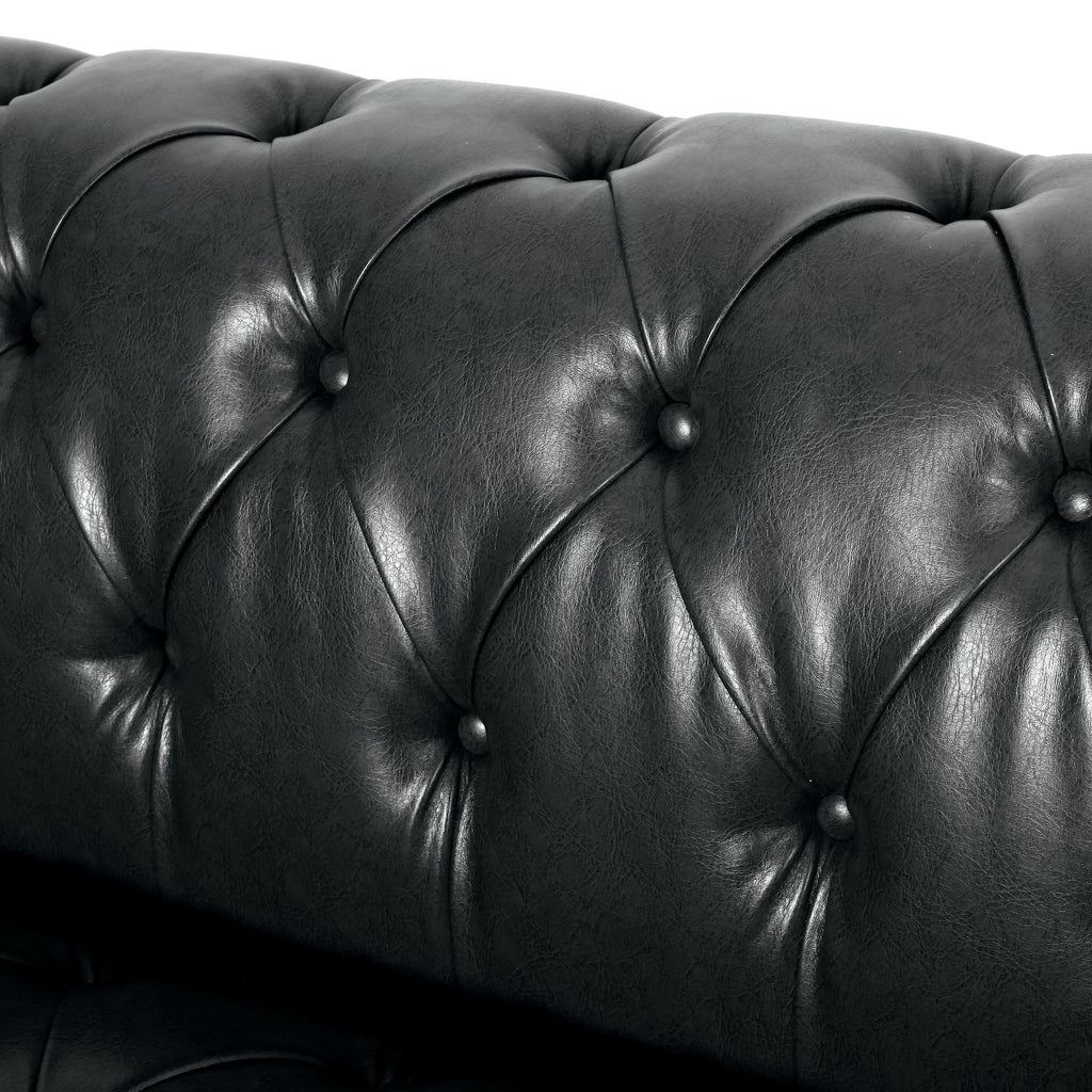 Mirod Comfy 3-Seat Sofa with Wooden Legs, PU Upholstery, Black, 83.5'' Width
