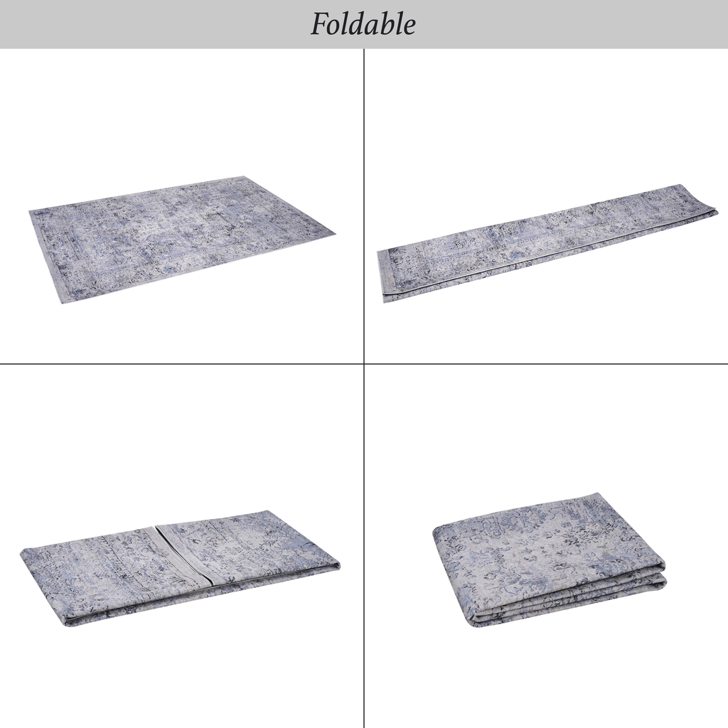 Area Rug 3x5, Washable Rug, Low-Pile, Non-Slip, Non-Shedding, Foldable, Kid & Pet Friendly - Area Rugs for living room, bedroom, kitchen, dining room rug - Perfect Gifts, (Blue+Cream, 3' x 5')