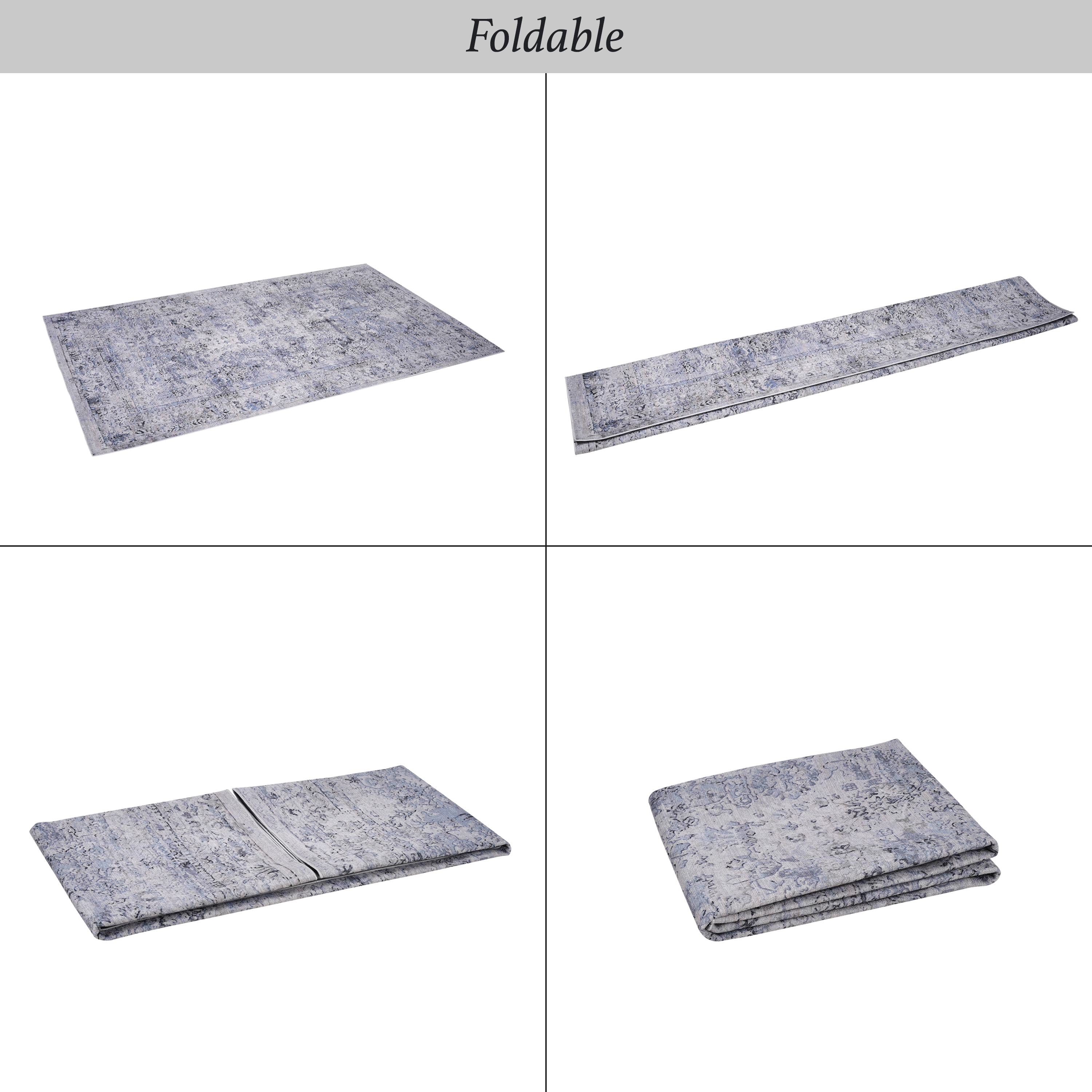 Area Rug 3x5, Washable Rug, Low-Pile, Non-Slip, Non-Shedding, Foldable, Kid & Pet Friendly - Area Rugs for living room, bedroom, kitchen, dining room rug - Perfect Gifts, (Blue+Cream, 3' x 5')