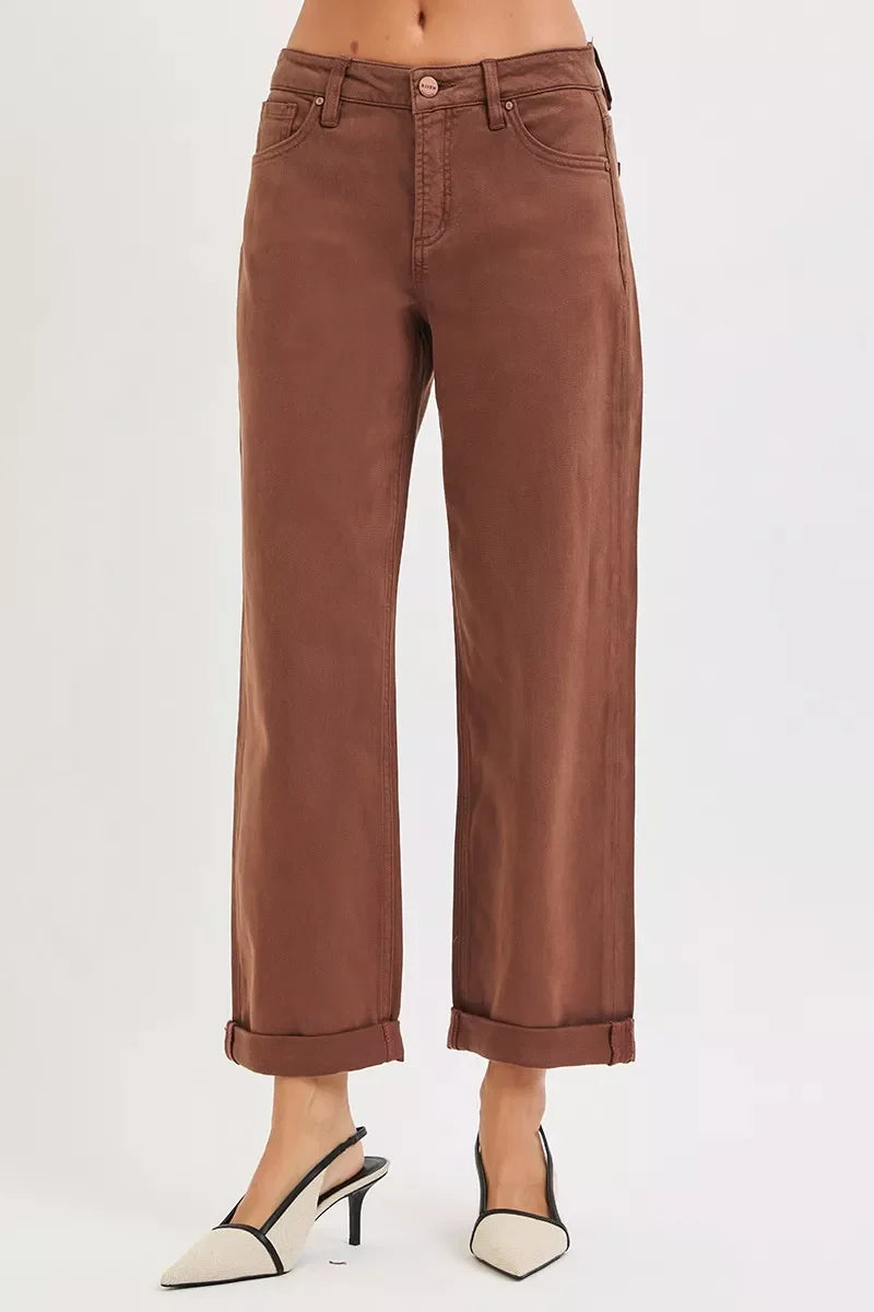 RISEN Full Size Tummy Control Mid Rise Ankle Barrel Baggy Plus Size