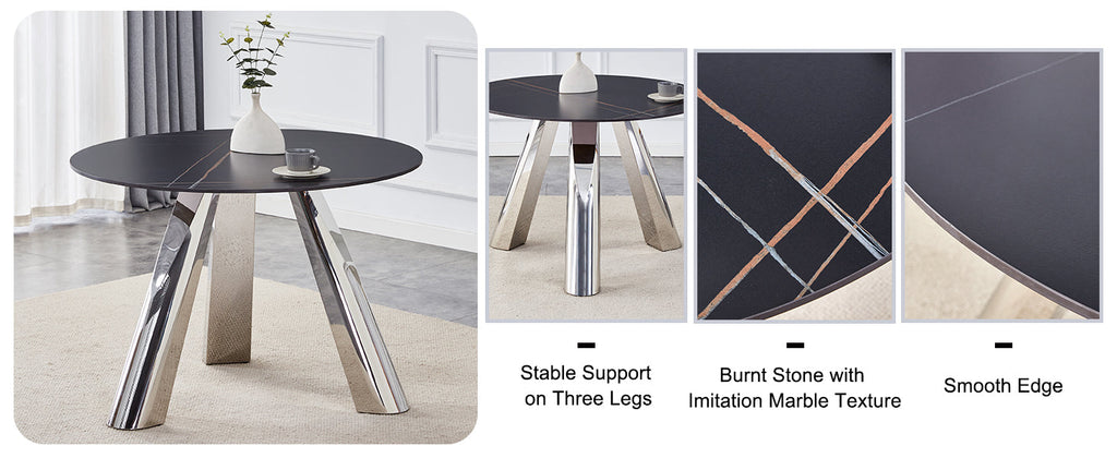 42' Luxury Sintered Stone Table: 0.45' Durable Top + 6' Steel Legs,350lb Capacity, Stain/Heat-Resistant Black Veined Surface - Modern Minimalist DesignW1512S00111
