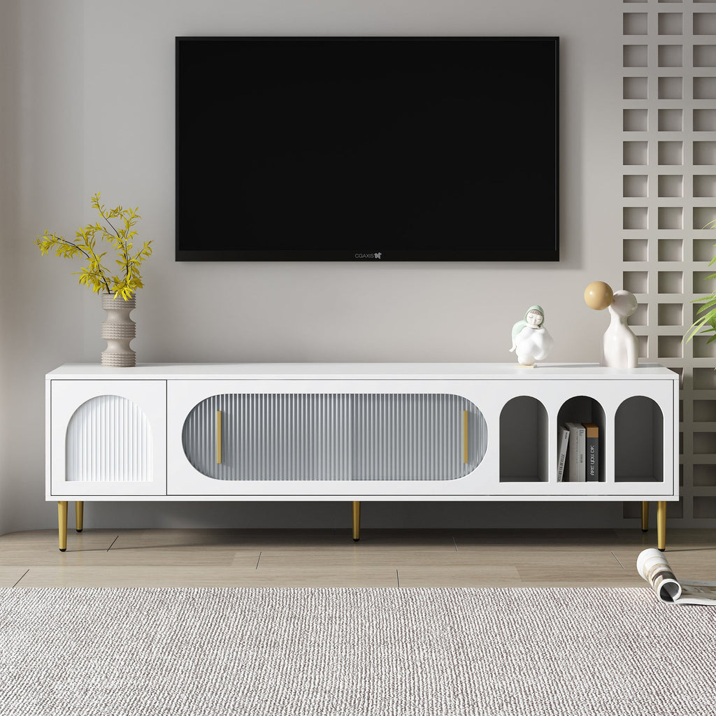 U-Can Modern TV Stand for up to 70 Inch TV, Entertainment Center TV Media Console Table, with 3 Shelves and 2 Cabinets, TV Console Cabinet Furniture for Living Room (Old SKU: WF314645AAK)