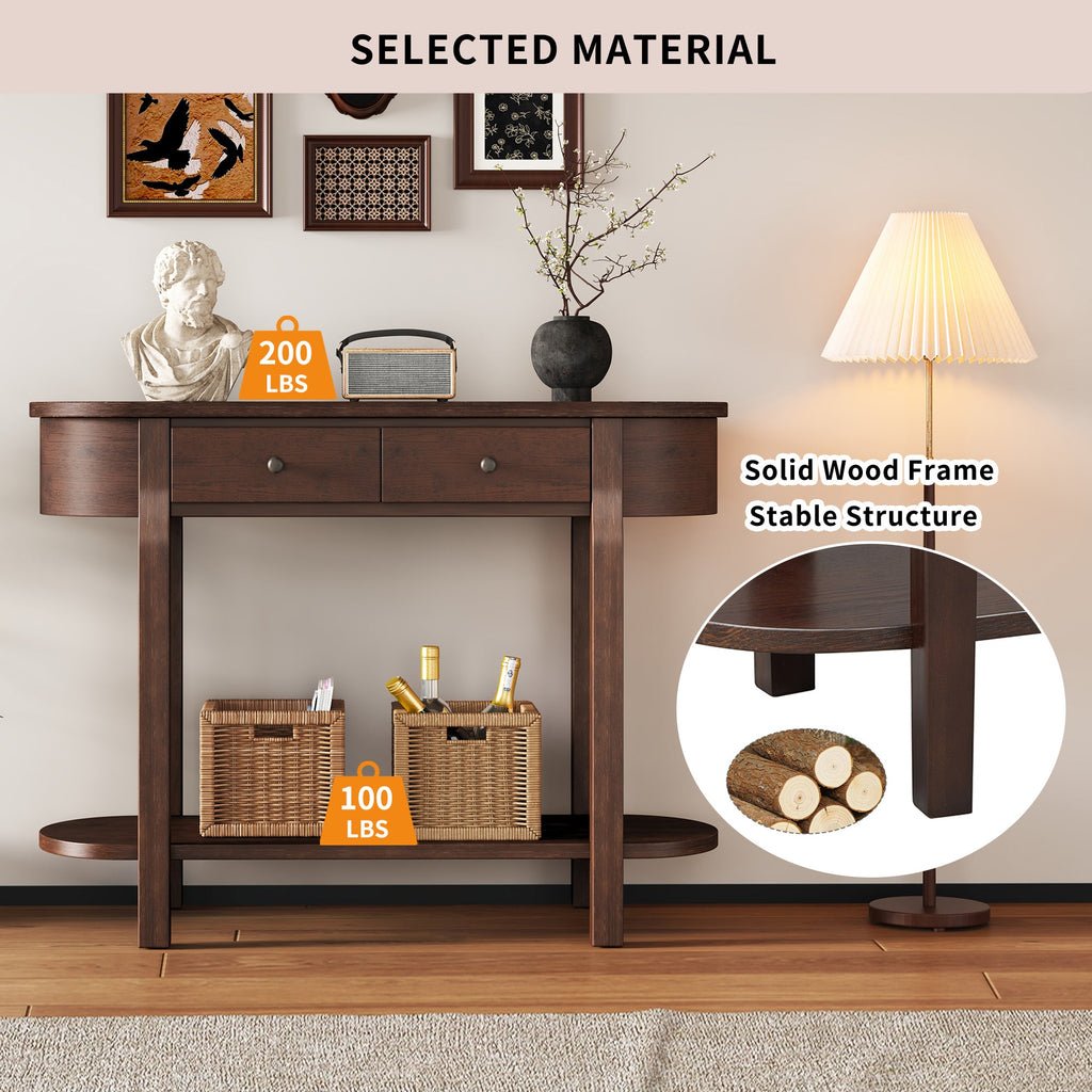 TREXM Elegant Retro Console Table with Curved Design and Smooth Glaze for Entryways, Living Rooms and hallways (Espresso)