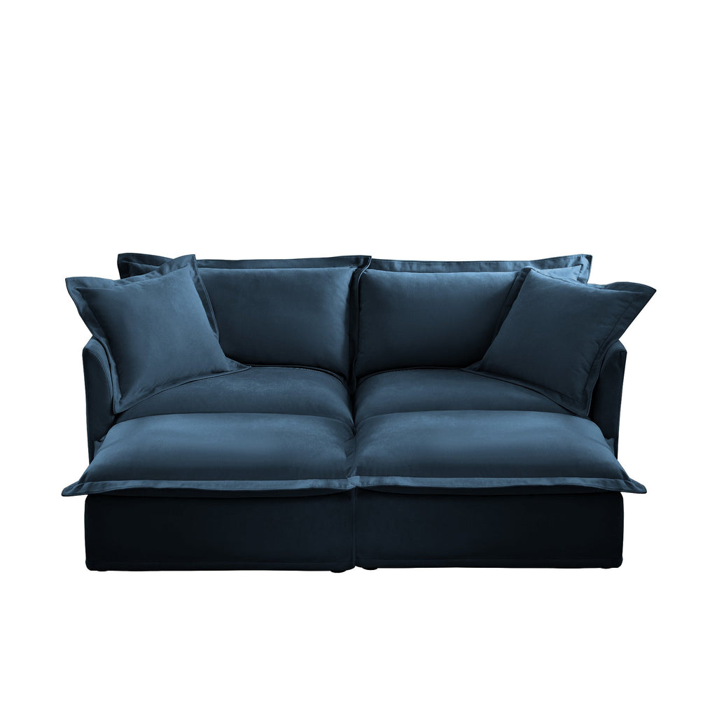 Slipcovered Sofa 2 Seater Sofa    With 2 Ottomans, 2 Seater Sleeper Sofa Bed Home Theater Oversized Sofa For Living Room, Chenille, Blue