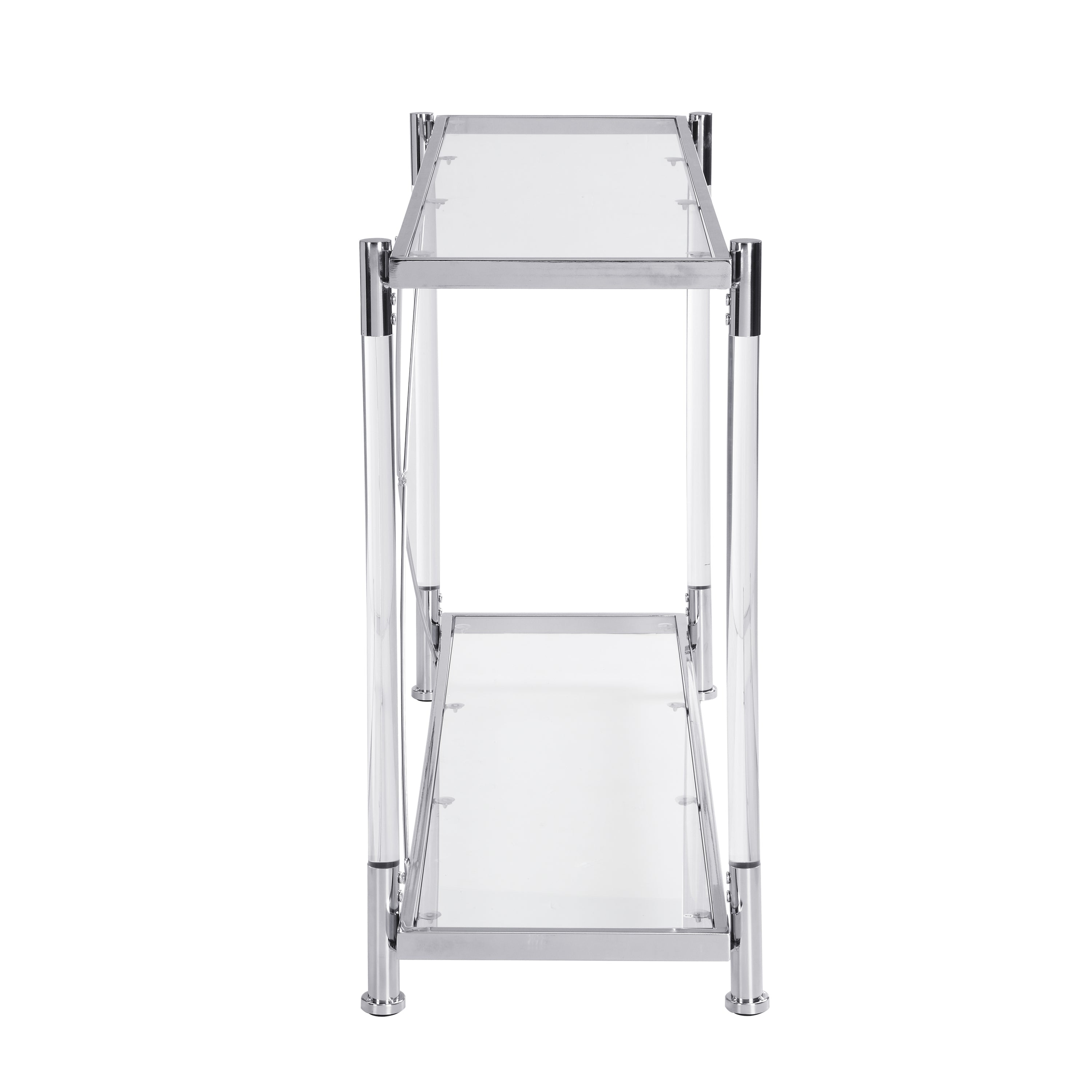 43.31'' Chrome Glass Sofa Table, Acrylic Side Table, Console Table for Living Room& Bedroom
