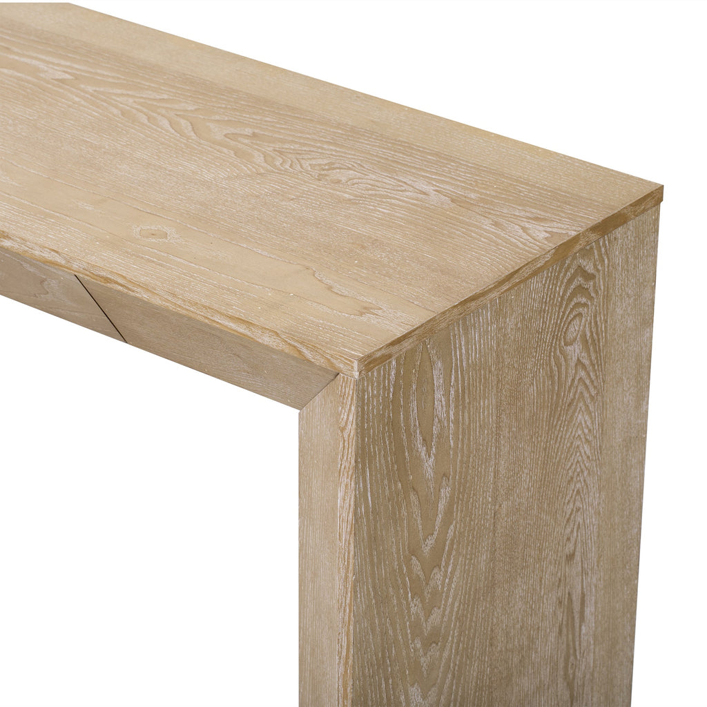 TREXM 60' Modern Farmhouse Console Table with 2 Concealed Drawers, Waterfall Design Entryway Table with Thickened Legs & Rustic Wood Grain for Living Room, Entryway & Hallway (Natural)