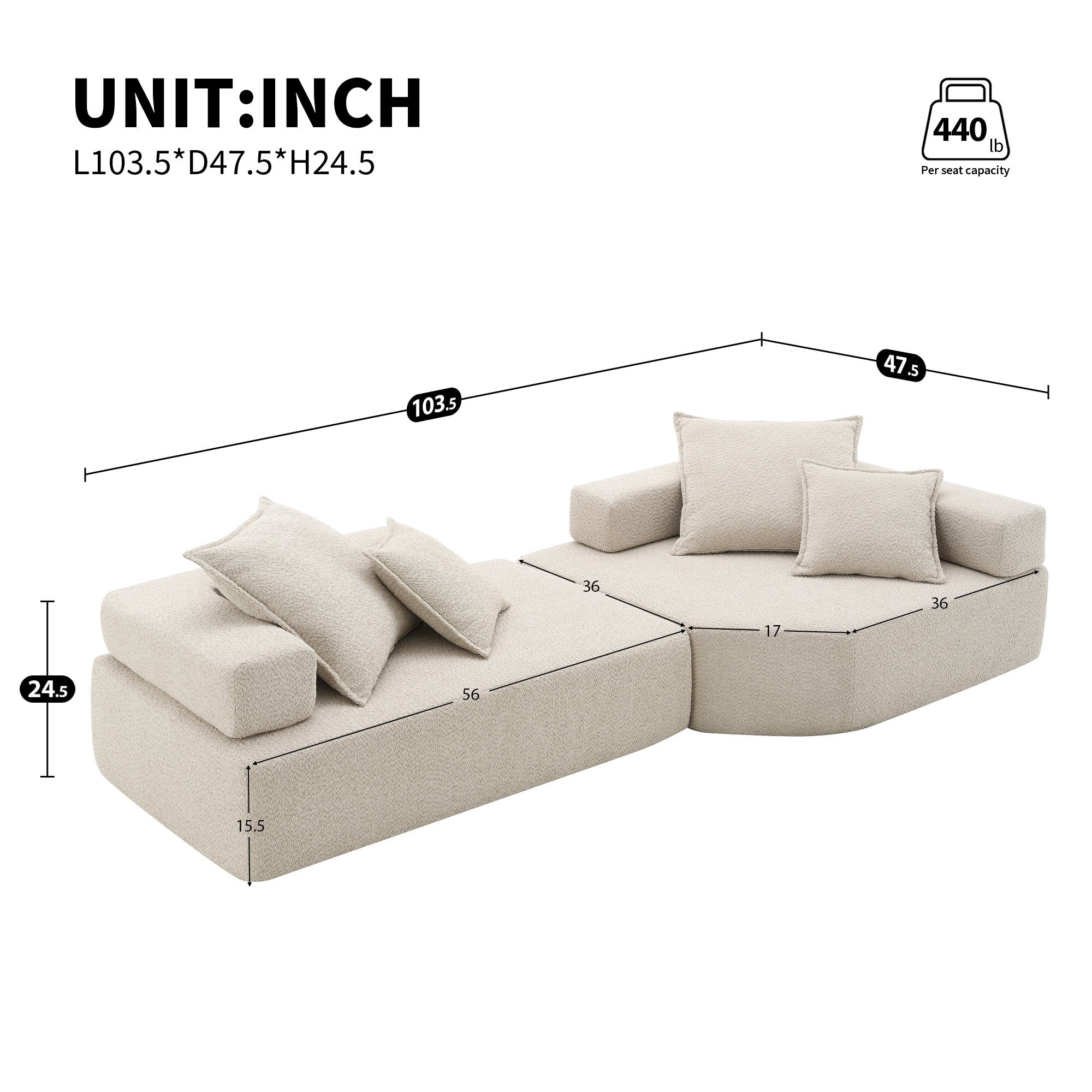 Oversized Modular Sectional Sofa,Luxury Boucle Floor Couch Set,Convertible Compressed Couch,Spacious Foam-Filled Sofa for Living Room,2 PC Free Combination,2 Colors