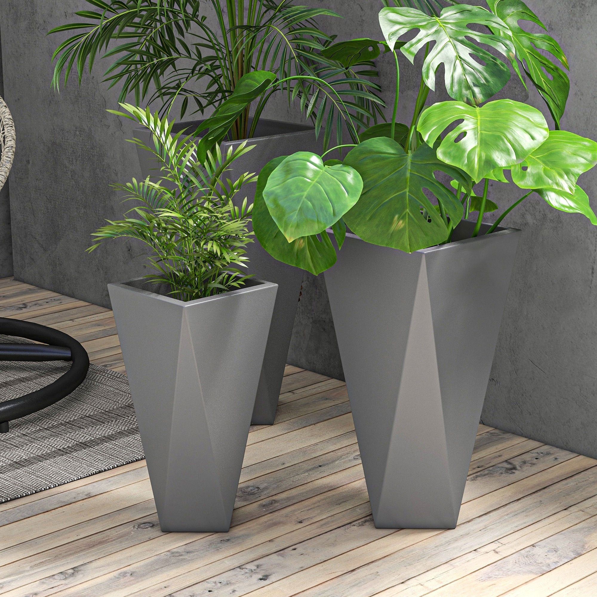 Outsunny Set of 3 Tall Planters, 28.75', 24.5', 20.5', MgO Indoor Outdoor Planters with Drainage Holes, Stackable Flower Pots for Garden, Patio, Balcony, Front Door, Gray