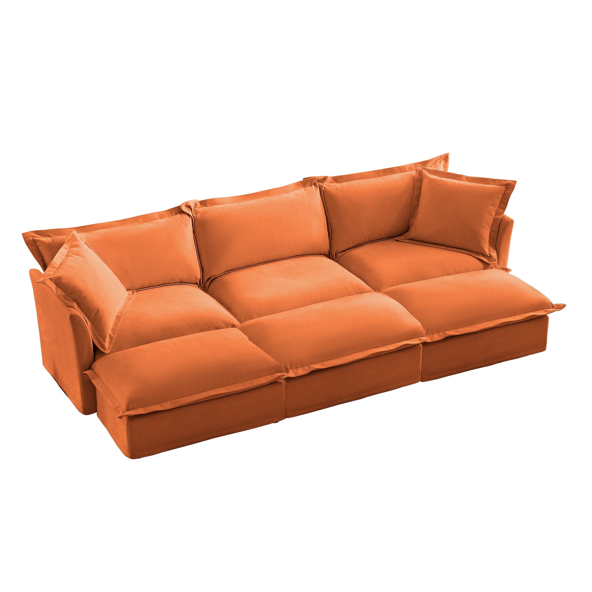 Living Room Sofa Slipcovered Sofa 3 Seater Sofa With 3 Ottomans, Oversized 3-Seat Sleeper Sofa Bed Home Theater Sofa, Chenille, orange