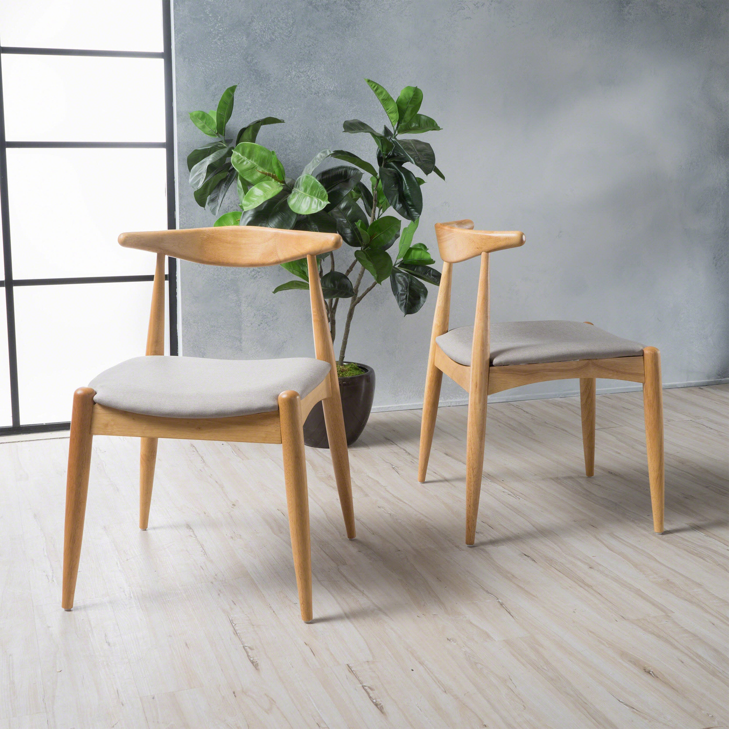 Candescent Dining Chair with Curved Back and Wood Frame, Set of 2, Beige