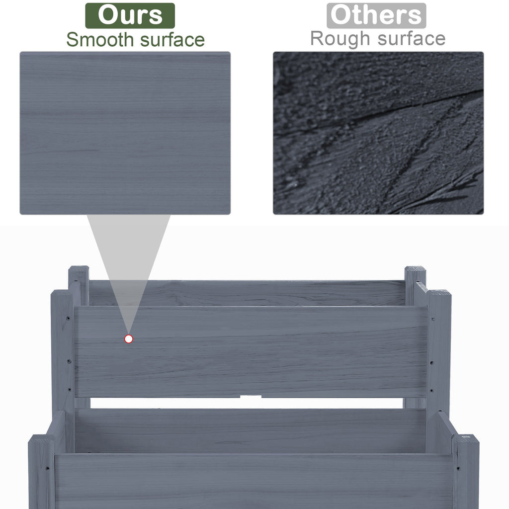 Outsunny 34'x34'x28' Raised Garden Bed, 2-Tier Elevated Wood Planter Box for Backyard, Patio to Grow Vegetables, Herbs, and Flowers, Gray