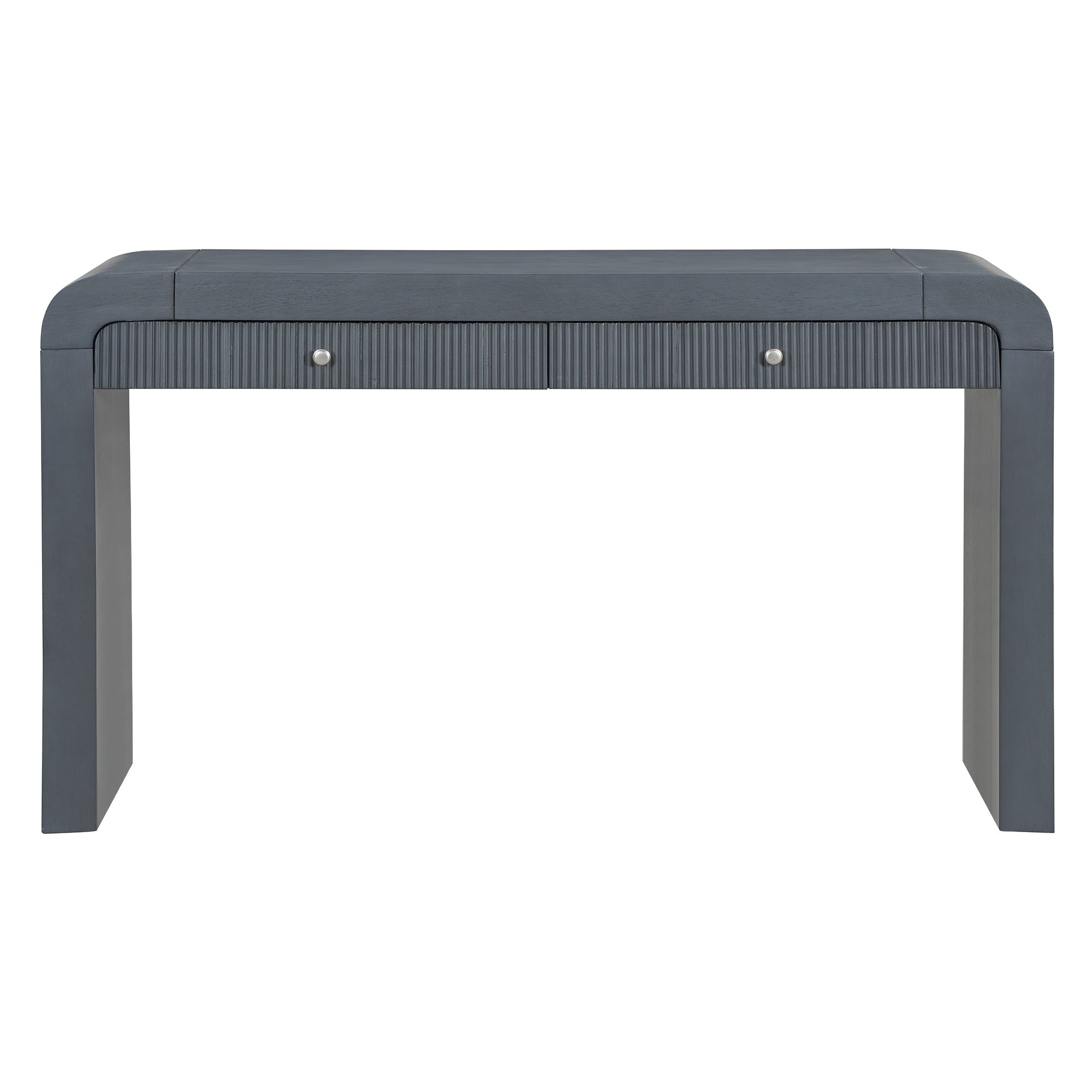 TREXM Rustic Console Table with Fluted Drawer Front, Entryway Table with Curved Corners & Thick Legs, Sturdy Sofa Table for Hallway & Living Room (Dark Navy)