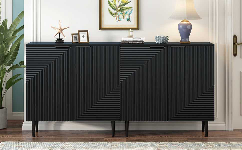 Mirod Set of 2 Modern Minimalist Side Cabinets,Versatile Storage Solution,Adjustable Shelves,Stylish Geometric Door Design,Perfect as TV Stand