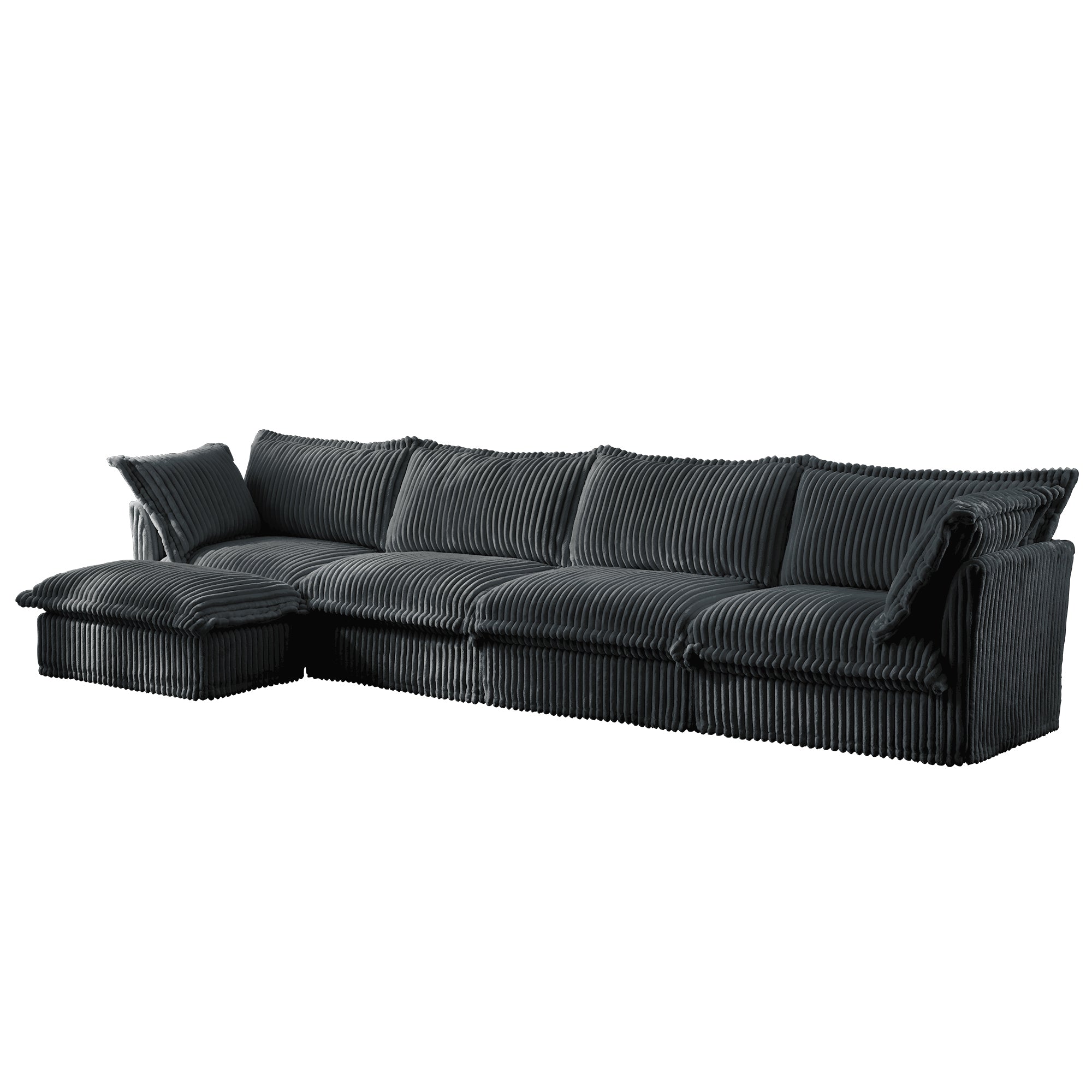 Slipcovered L Shape Sectional Long Sofa Couch, 4 Seater Sofa with Suppleness Armrests,Deep Seat Sofa with 2 Big Pillows, Comfy Couch for Living Room, Apartment, Gray
Corduroy Fabric