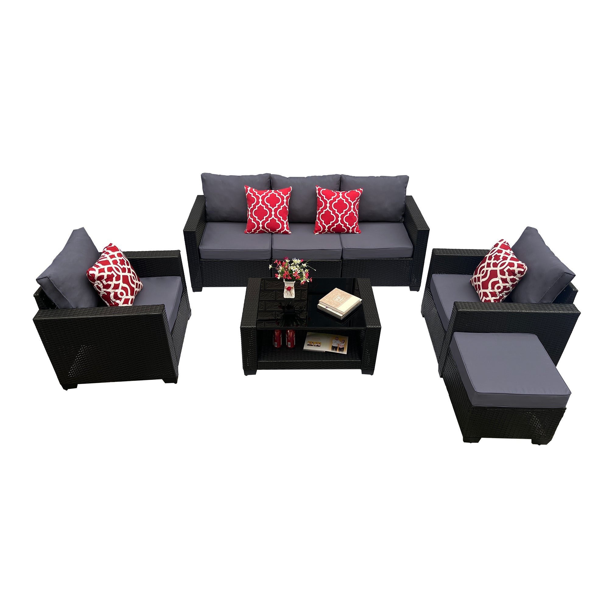 Outdoor Garden Patio Furniture 7-Piece PE Rattan Wicker Cushioned Sofa Sets  and Coffee Table, patio furniture set;outdoor couch;outdoor couch patio furniture;outdoor sofa;patio couch