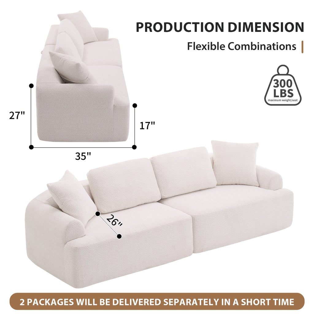LY-024 BEIGE COMPRESSION SOFA: 4-seater combined sofa, Crochet Yarn Fabric, full sponge compression sofa,combined sofa with 4 pillows for home living/ Home Furniture/ Apartment