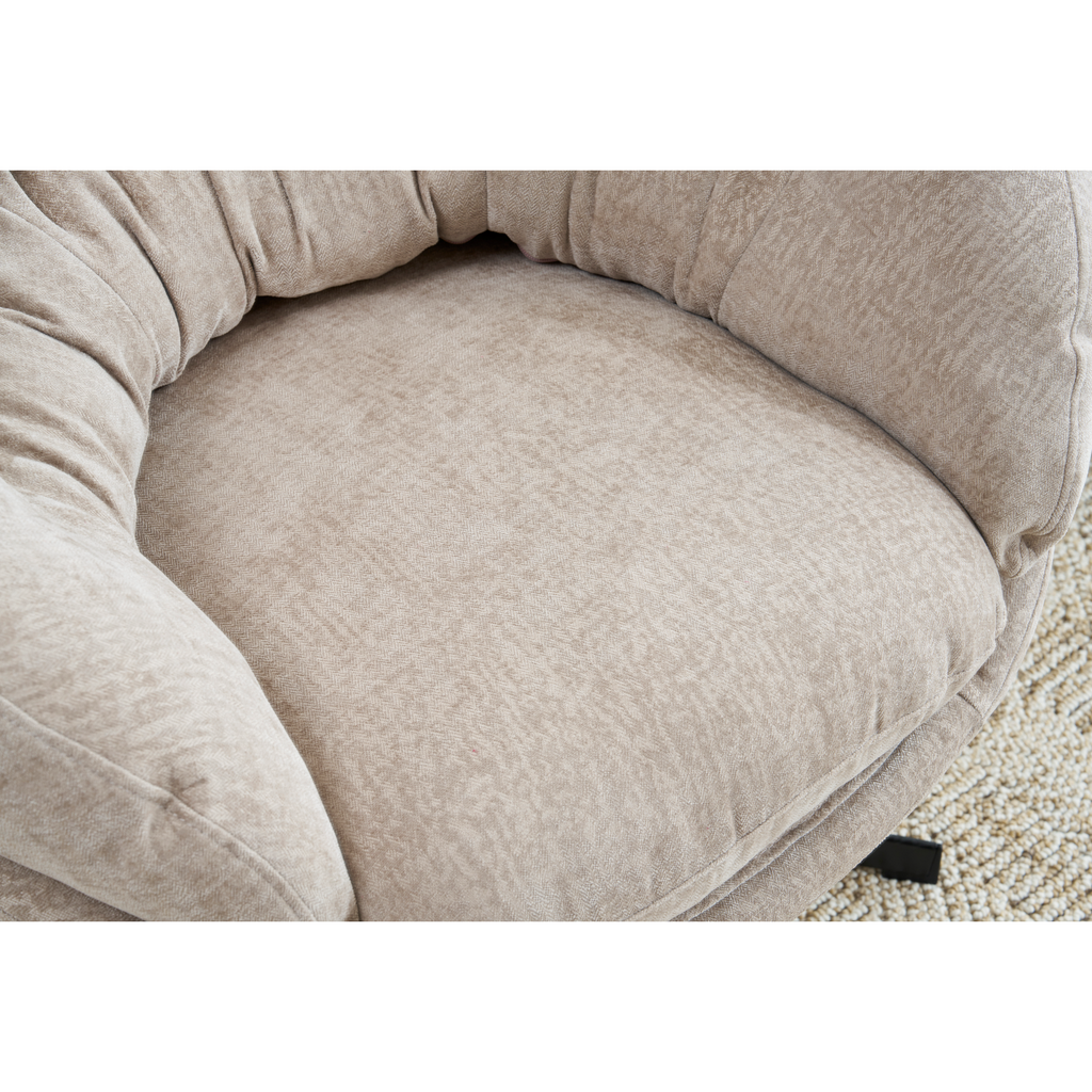 Modern Chenille Office Chair, 360° Swivel Club Chair/Accent Chair with Removable Cushion, Round Office Chair, Black Metal Base, Cotton Material, Living Room, Bedroom, Reading Corner, Office (Brown)
