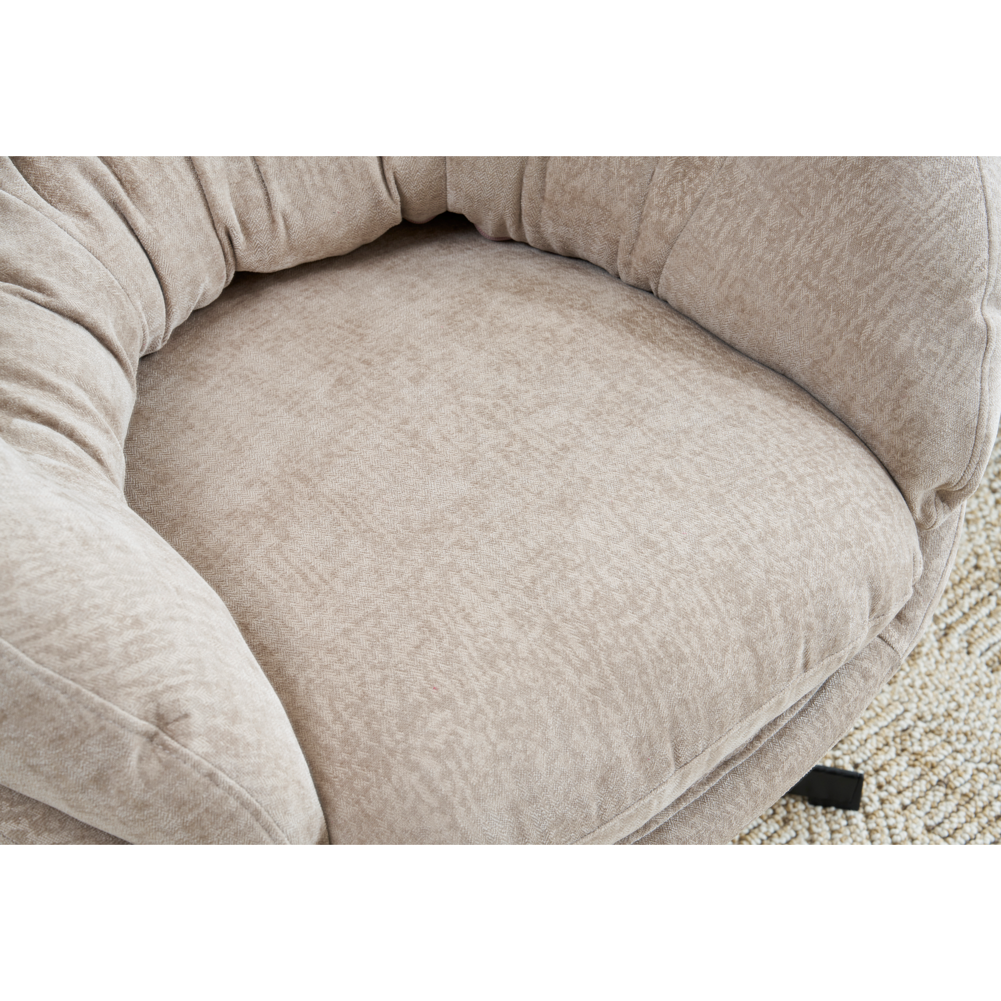 Modern Chenille Office Chair, 360° Swivel Club Chair/Accent Chair with Removable Cushion, Round Office Chair, Black Metal Base, Cotton Material, Living Room, Bedroom, Reading Corner, Office (Brown)