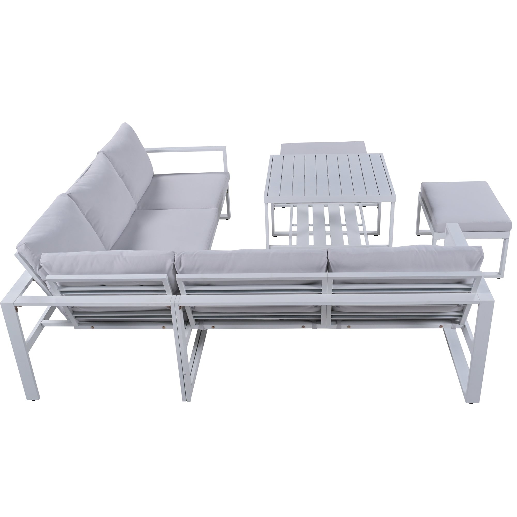 [Not allowed to sell to Wayfair]U_Style Industrial Style Outdoor Sofa Combination Set With 2 Love Sofa,1 Single Sofa,1 Table,2 Bench