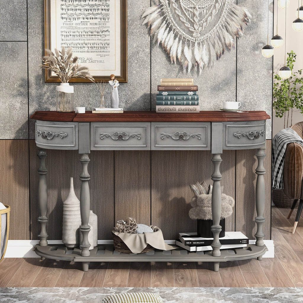 U_STYLE 52''Modern and Contemporary Curved Console Table Sofa Table Entryway Table for Hallway Living Room with 4 Drawers and 1 Shelf