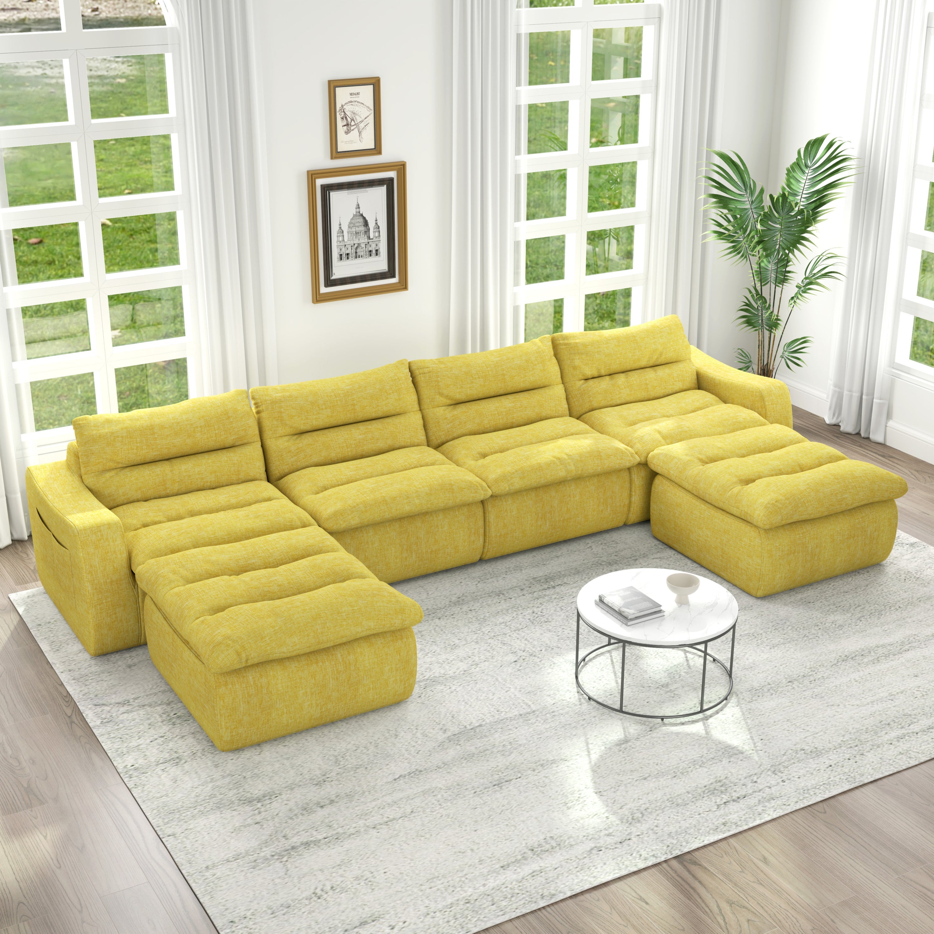 Compression combined sofa, modern lazy style combined sofa, comfortable beanbag sofa, can be combined at will, no need to assemble, suitable for living room-Yellow