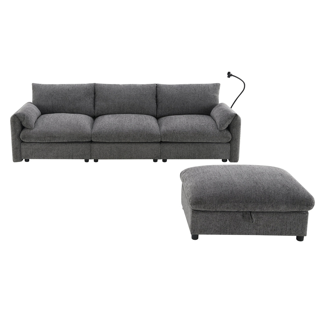 96.5'' Chenille Sectional Sofa with Storage Ottoman and Pockets,Adjustable Phone Holder,Wide Seat,4 Seat L Shaped Couch Set,Comfy Sofa with USB Charger for Living Room,Apartment,3 Colors