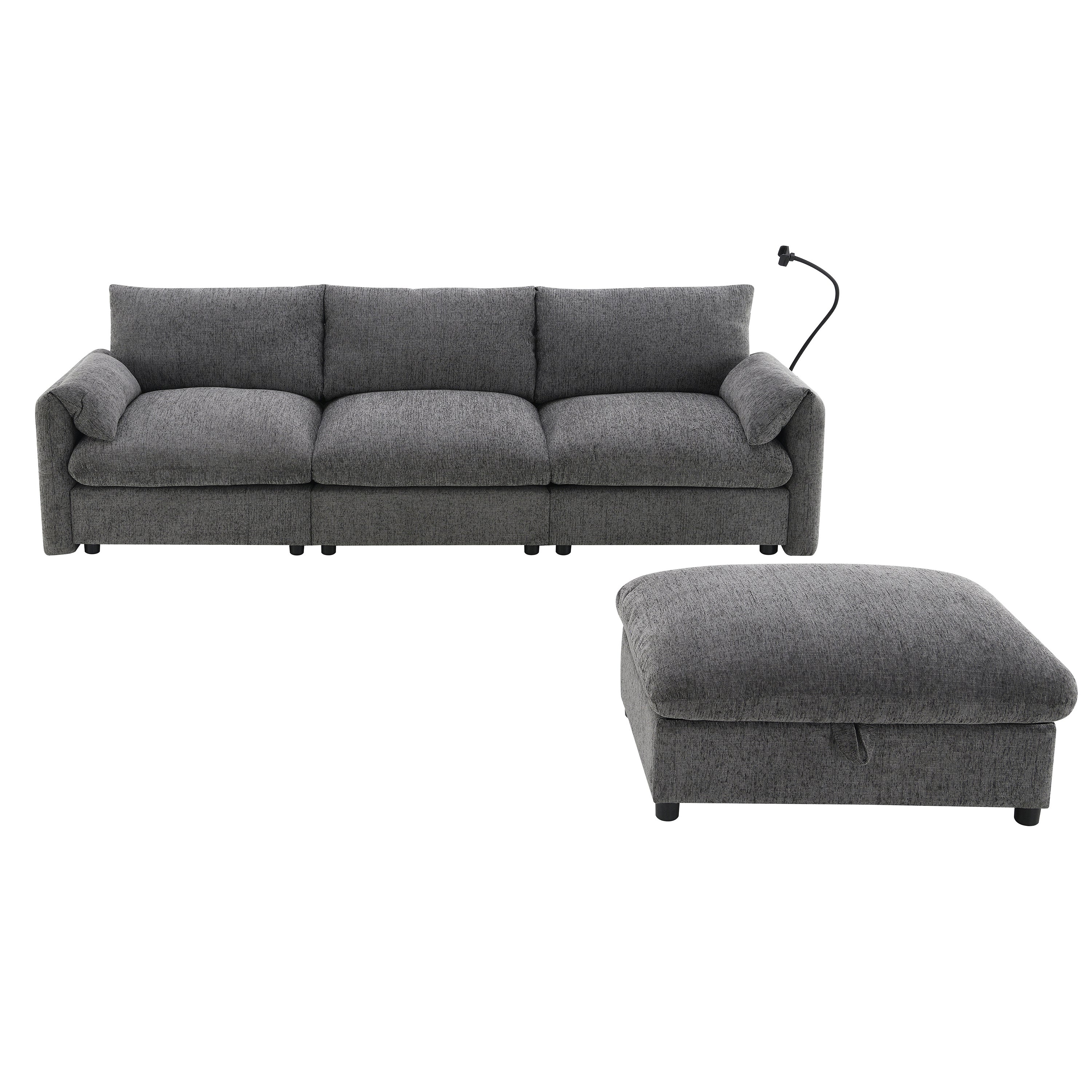 96.5'' Chenille Sectional Sofa with Storage Ottoman and Pockets,Adjustable Phone Holder,Wide Seat,4 Seat L Shaped Couch Set,Comfy Sofa with USB Charger for Living Room,Apartment,3 Colors