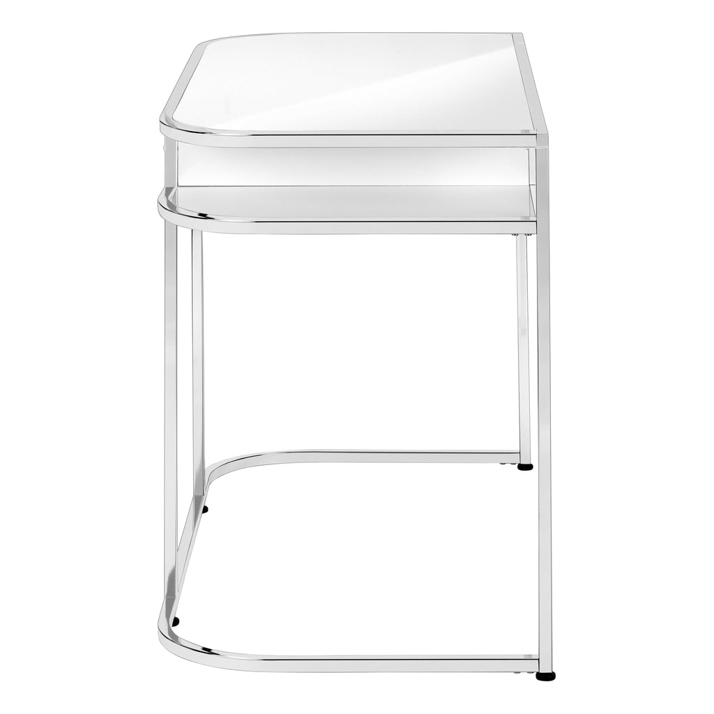 Computer Desk, Home Office, Laptop, Storage Drawers, 48'l, Work, White Laminate, Chrome Metal, Contemporary, Modern