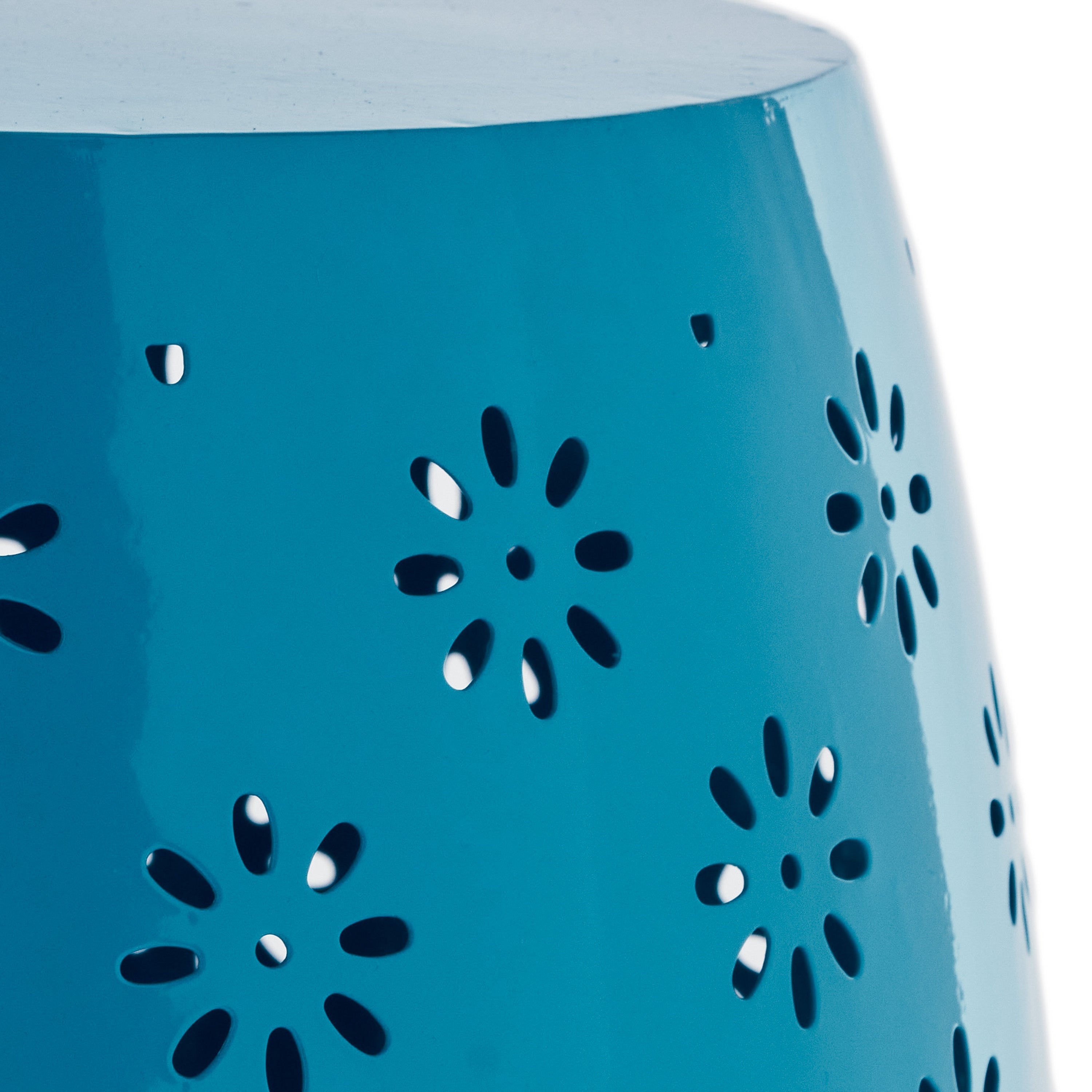 SOLEIL Barrel-Shaped Side Table Blue Iron 15.75 x 15.75 x 20.50 Inches