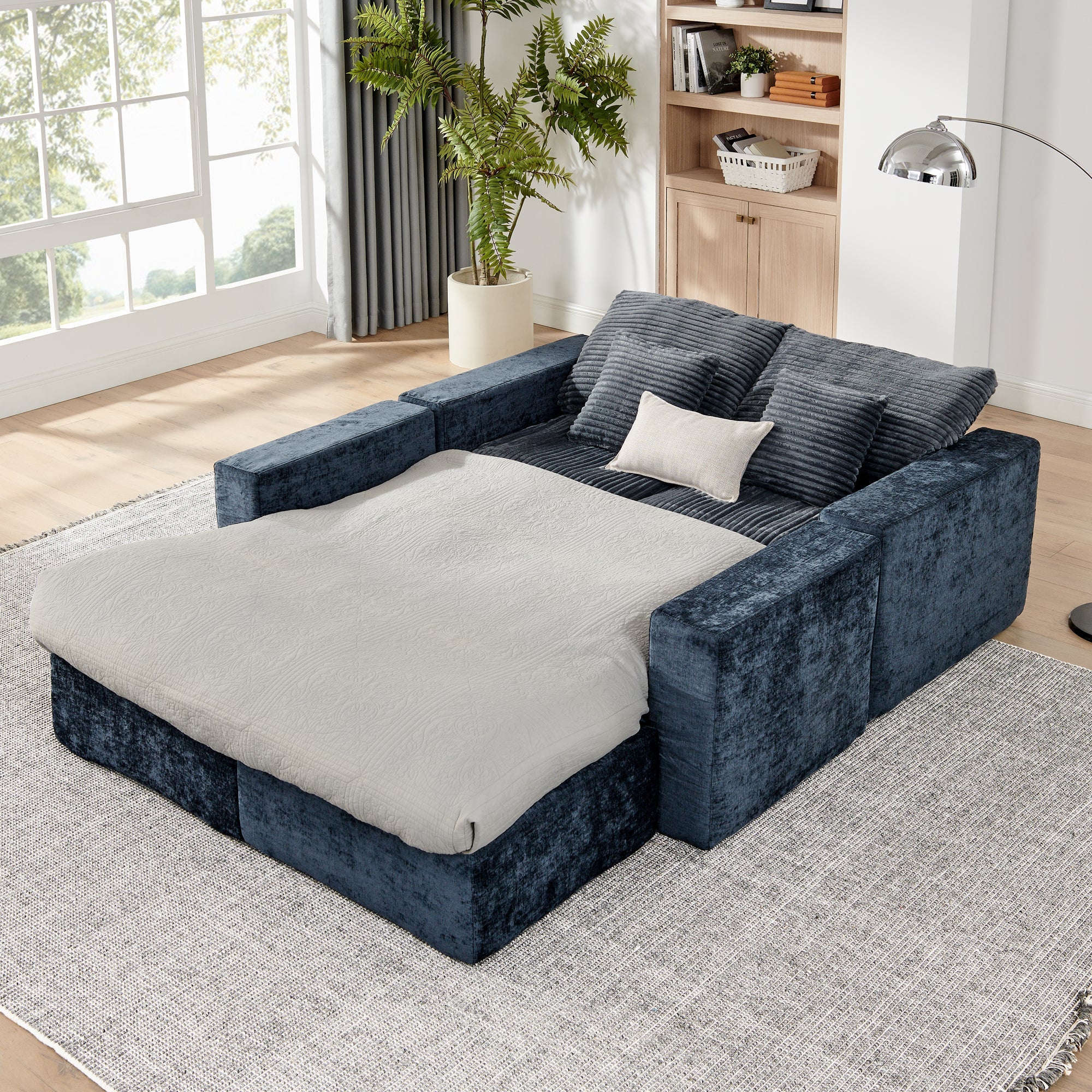 142' Cloud Sectional Couch with Comfy Chaise,U Shaped Modern Modular Sofa with Deep Seat,No Assembly Required Couch for Living Room Lounge,Blue