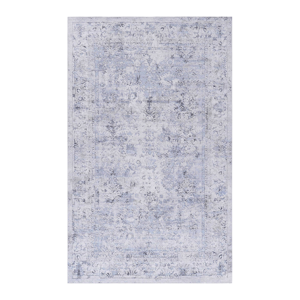 Area Rug 3x5, Washable Rug, Low-Pile, Non-Slip, Non-Shedding, Foldable, Kid & Pet Friendly - Area Rugs for living room, bedroom, kitchen, dining room rug - Perfect Gifts, (Blue+Cream, 3' x 5')